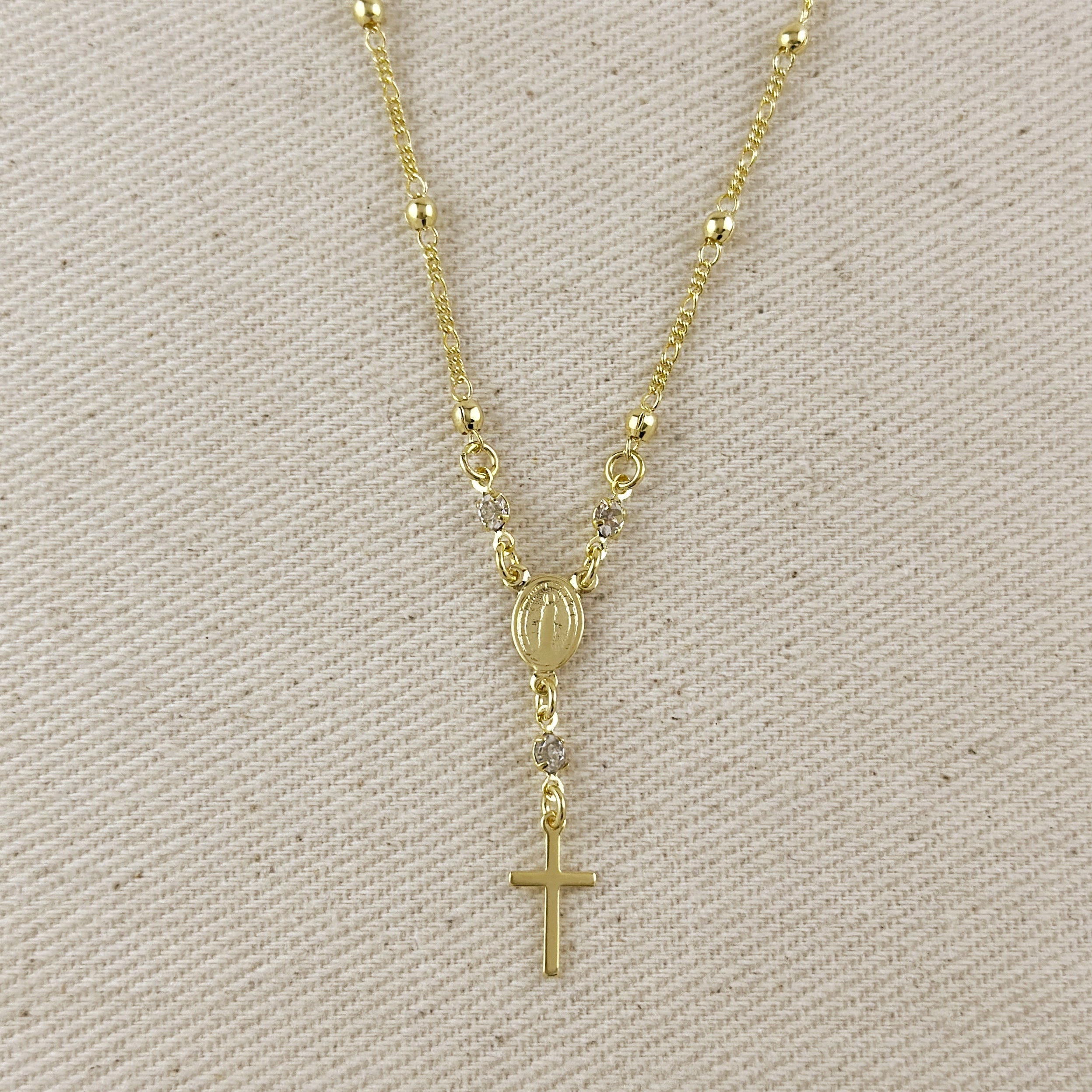 Mondsee 18k Gold Filled Rosary Ball Chain and Cross Pendant | 18k Gold Filled Jewelry