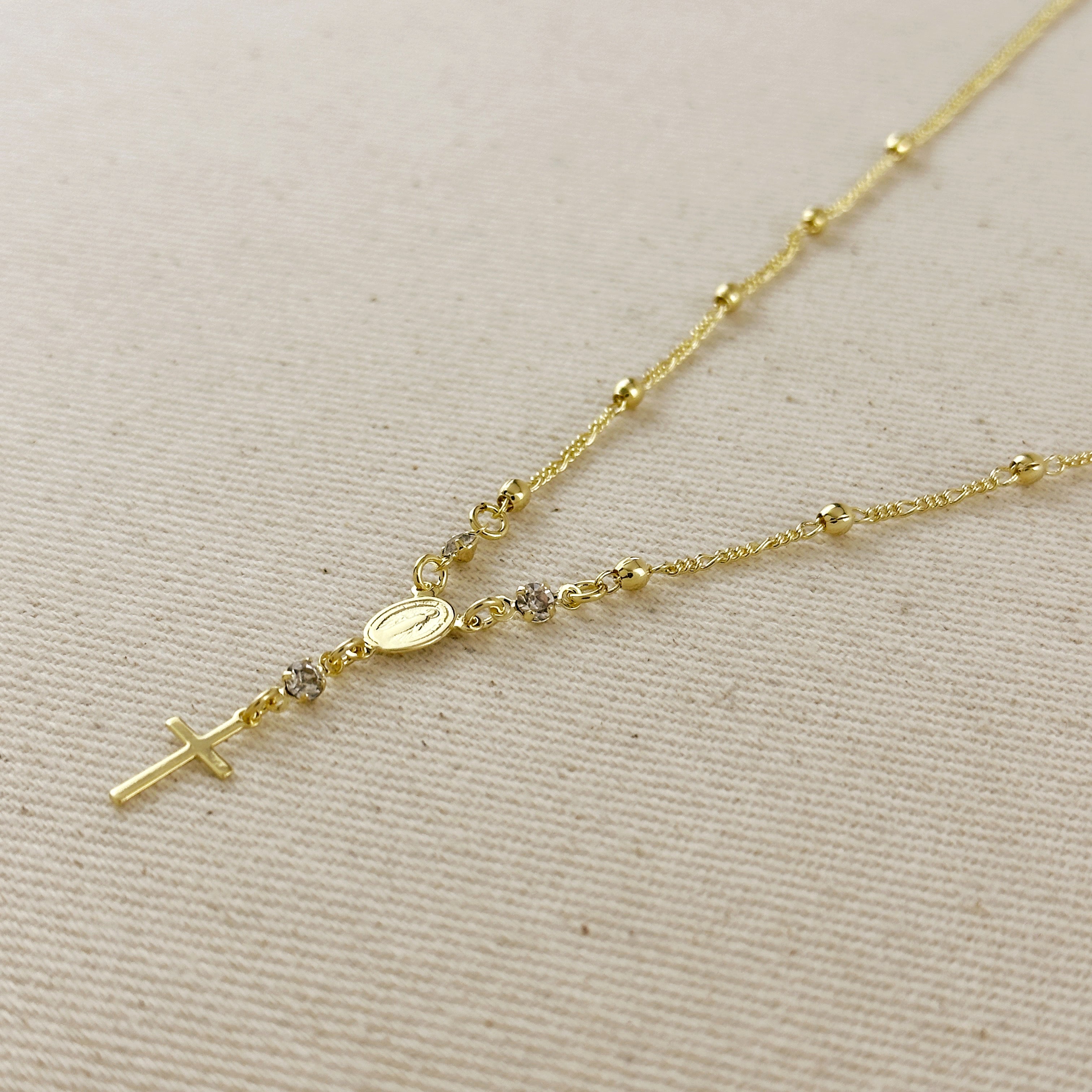 Mondsee 18k Gold Filled Rosary Ball Chain and Cross Pendant | 18k Gold Filled Jewelry