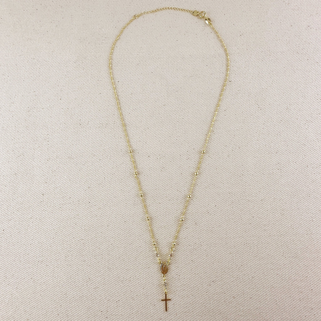 Mondsee 18k Gold Filled Rosary Ball Chain and Cross Pendant | 18k Gold Filled Jewelry