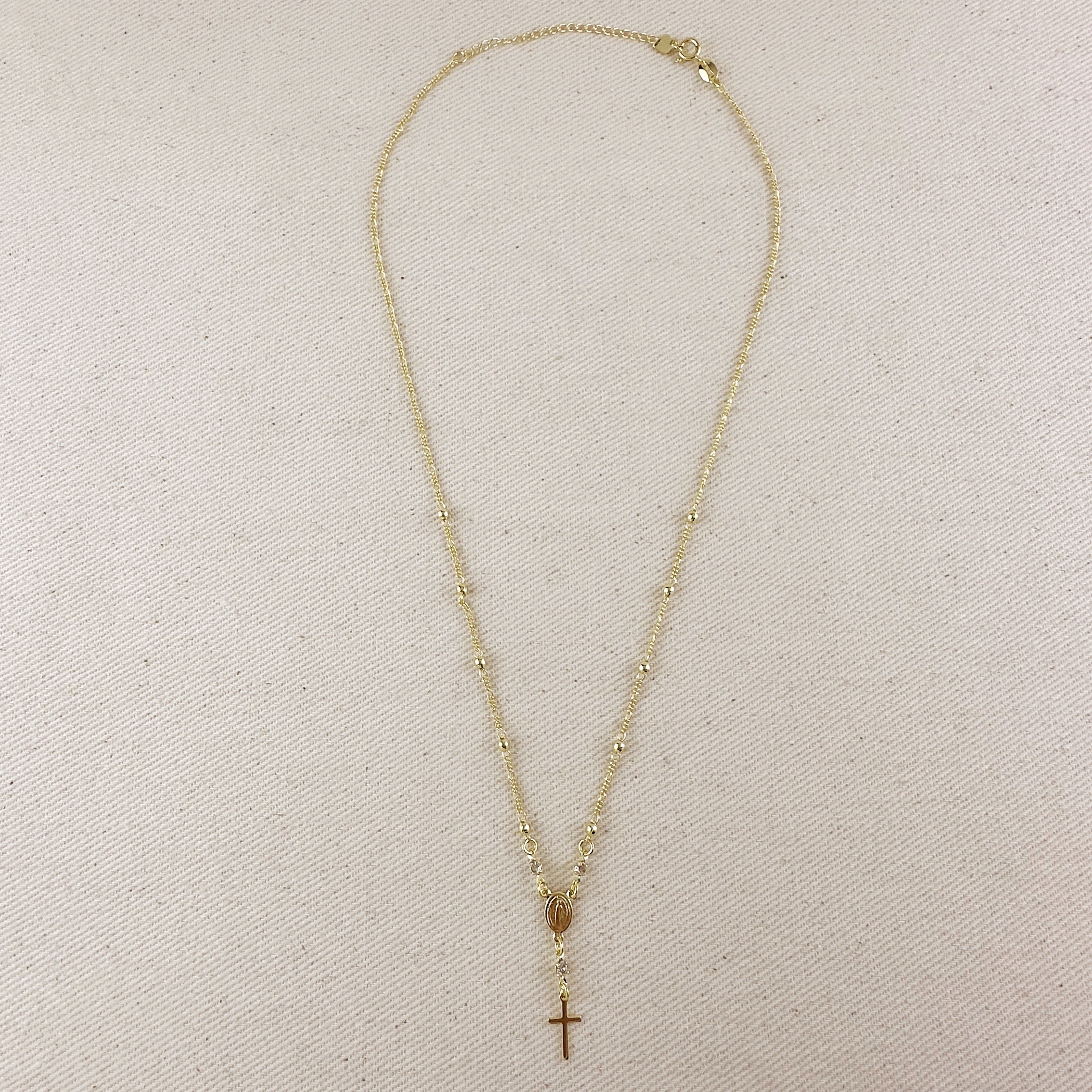 Mondsee 18k Gold Filled Rosary Ball Chain and Cross Pendant | 18k Gold Filled Jewelry
