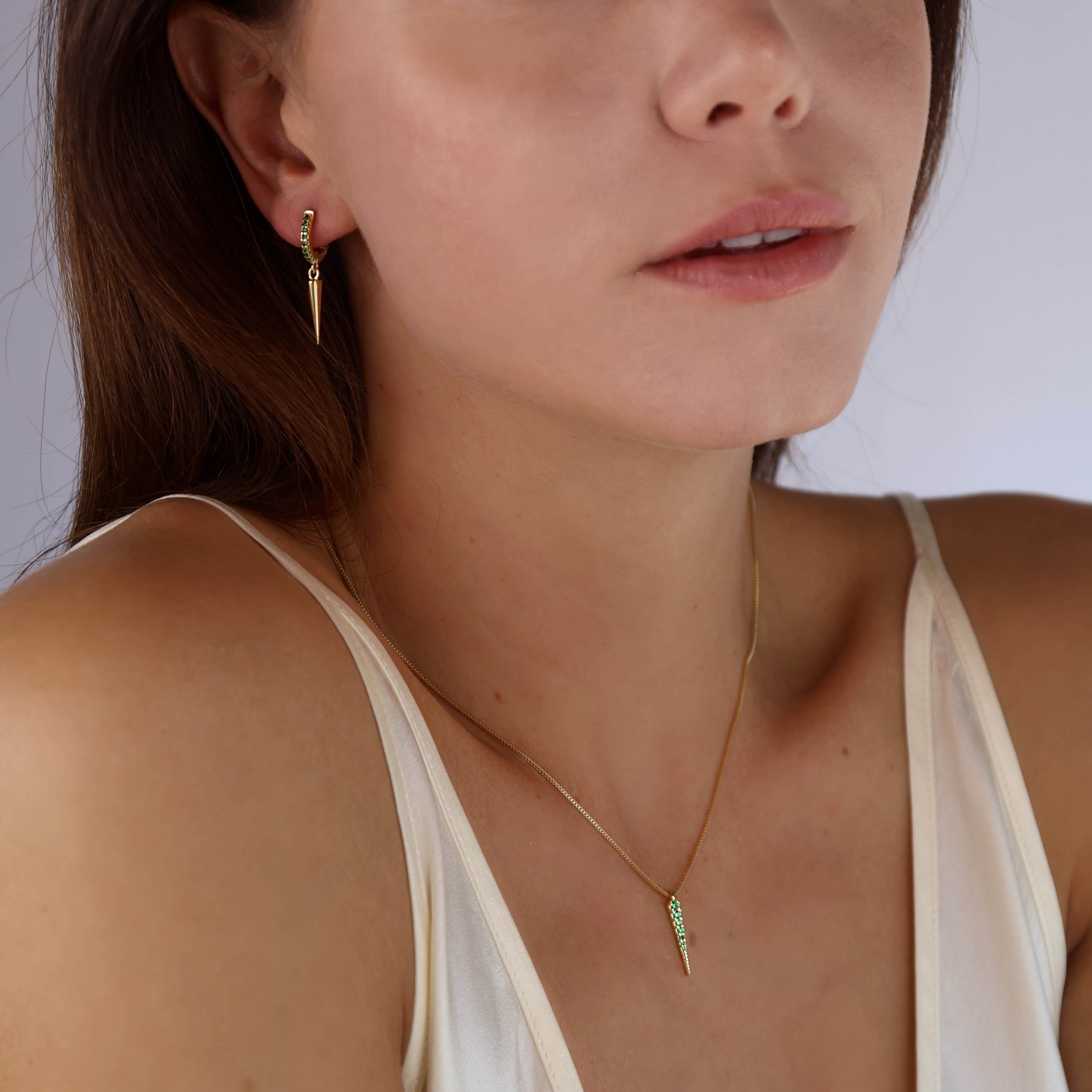 Mondsee 18k Gold Filled Emerald CZ Spear Necklace | 18k Gold Filled Jewelry