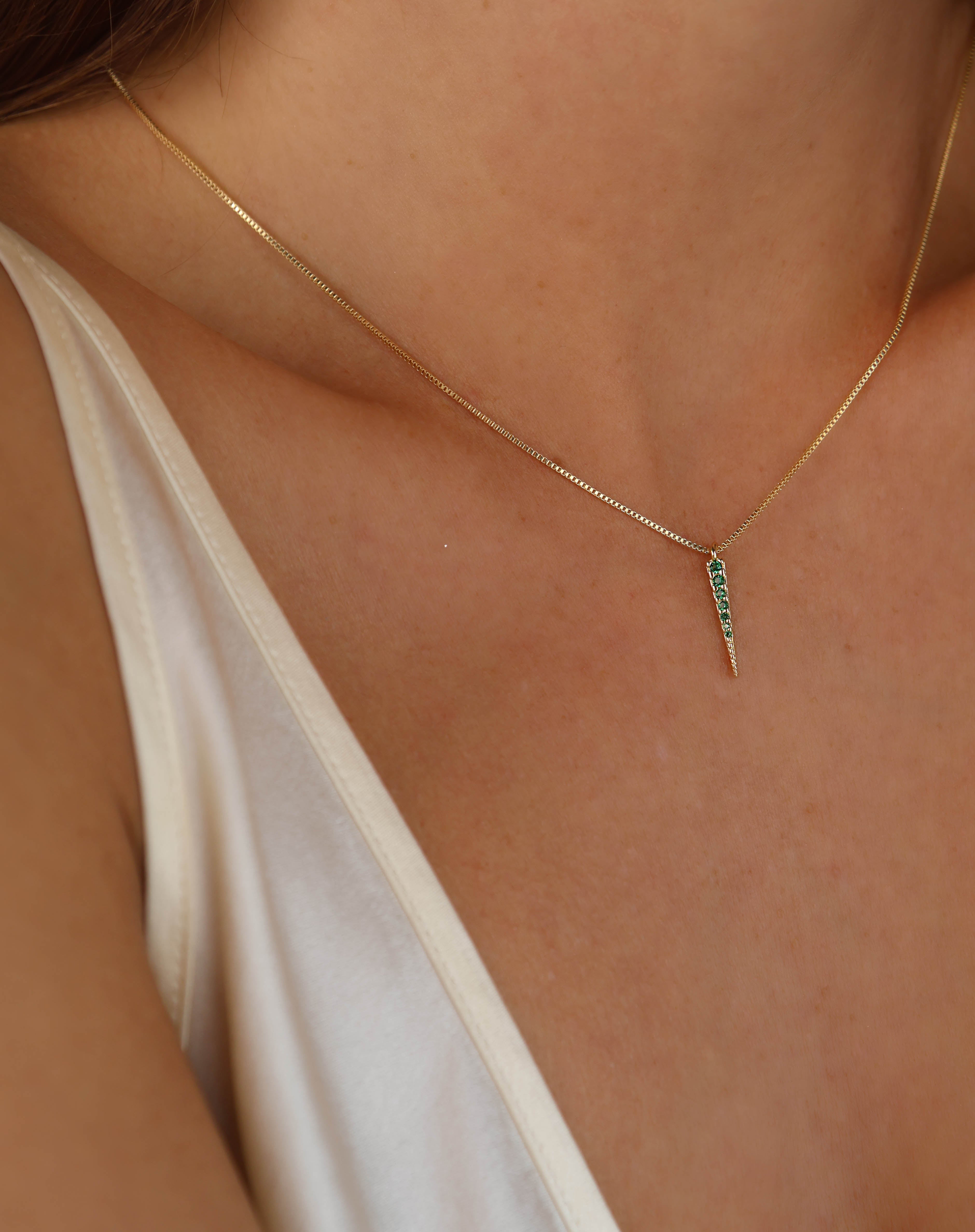 Mondsee 18k Gold Filled Emerald CZ Spear Necklace | 18k Gold Filled Jewelry