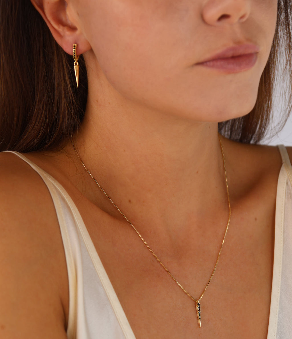 Mondsee 18k Gold Filled Black CZ Spear Necklace | 18k Gold Filled Jewelry