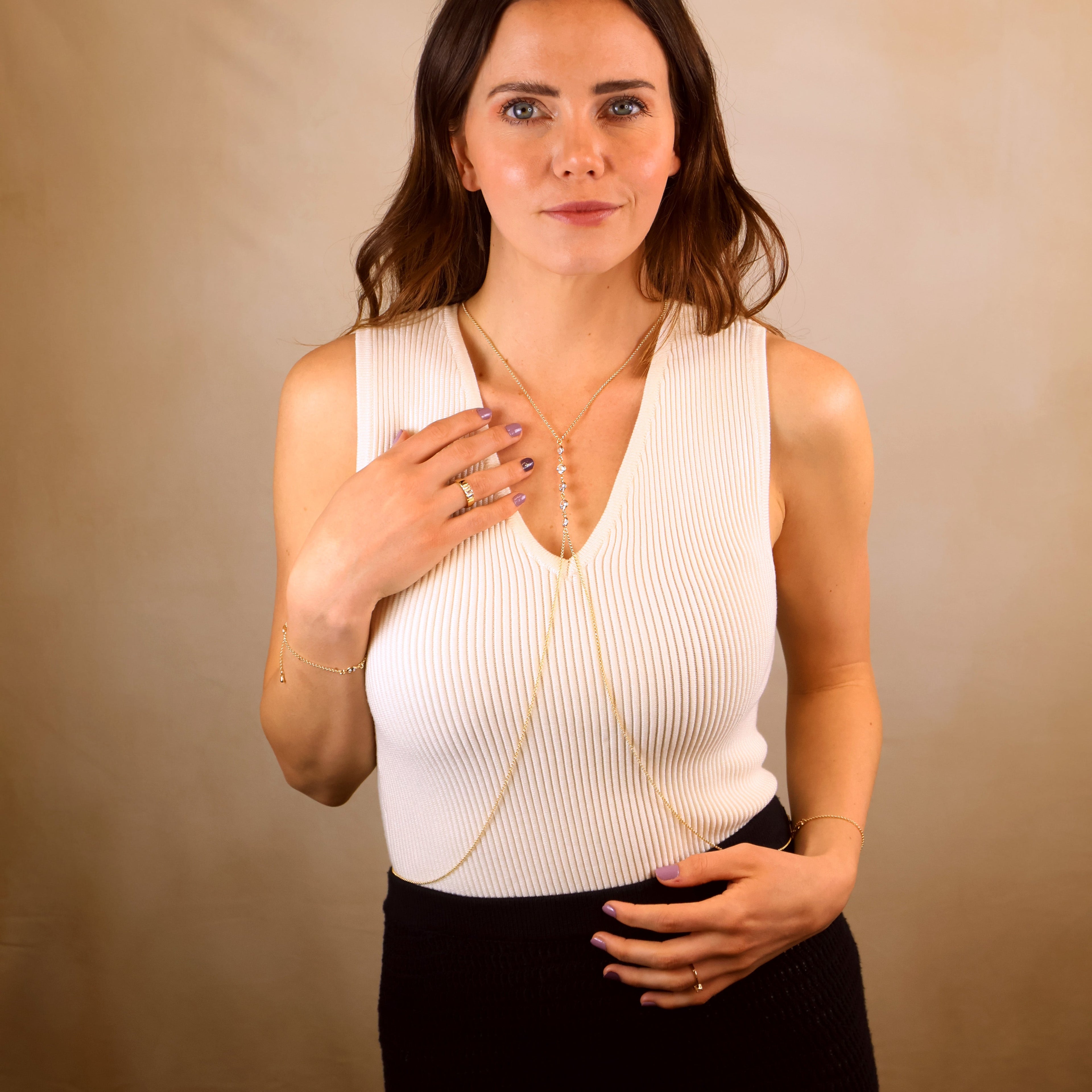 Mondsee 18k Gold Filled Body Chain With Bezel CZ Stones | 18k Gold Filled Jewelry