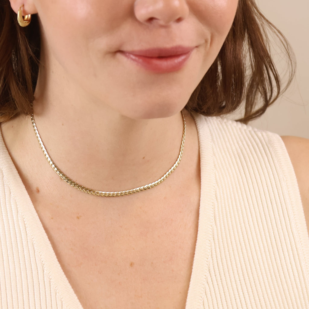 Mondsee 18K Gold Filled Diamond Cut Herringbone Choker Necklace | 18k Gold Filled Jewelry