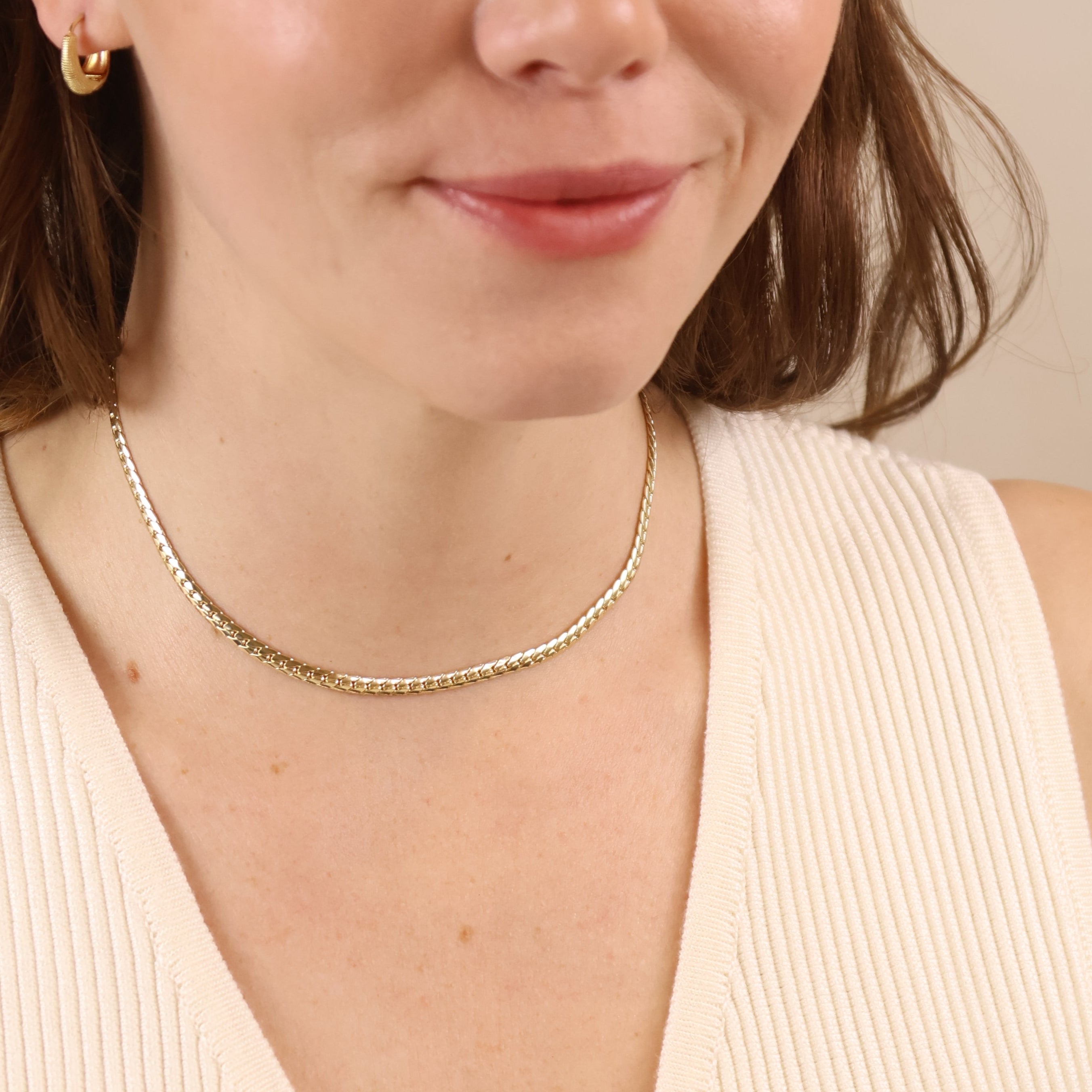 Mondsee 18K Gold Filled Diamond Cut Herringbone Choker Necklace | 18k Gold Filled Jewelry