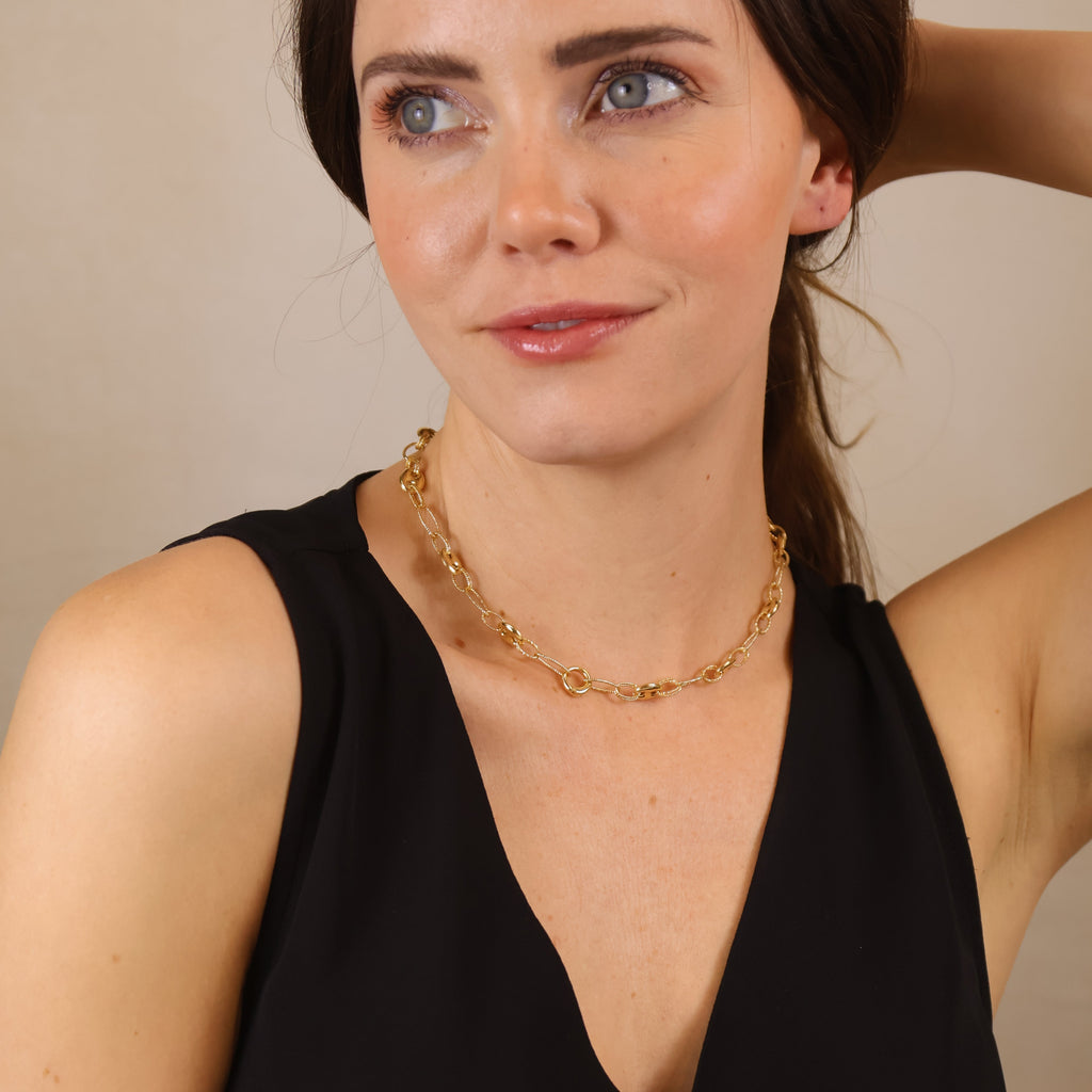 Mondsee 18k Gold Filled Puffy Mariner Necklace With Carabiner Clasp | 18k Gold Filled Jewelry
