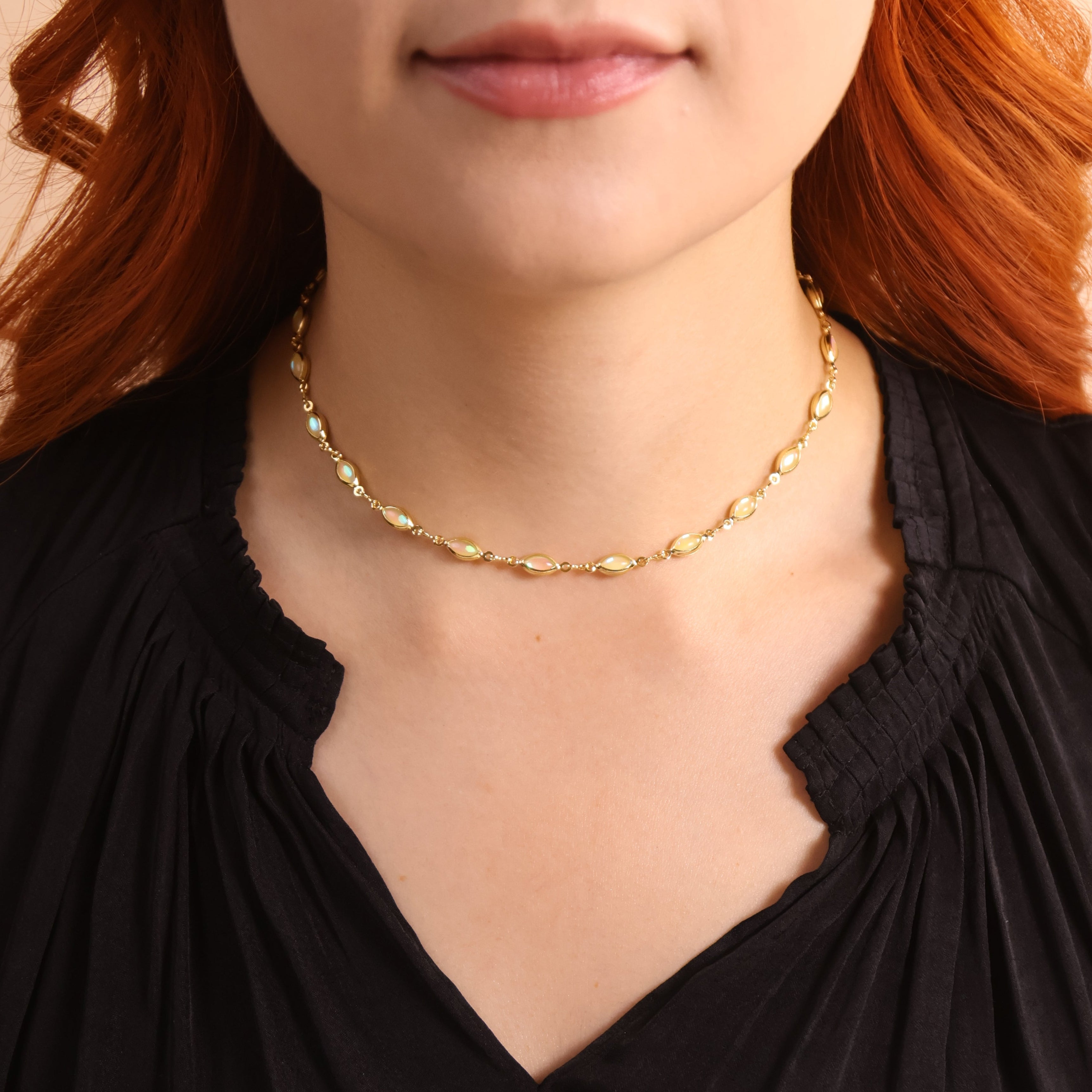 Mondsee 18k Gold Filled Ellipse Opal Choker Necklace | 18k Gold Filled Jewelry