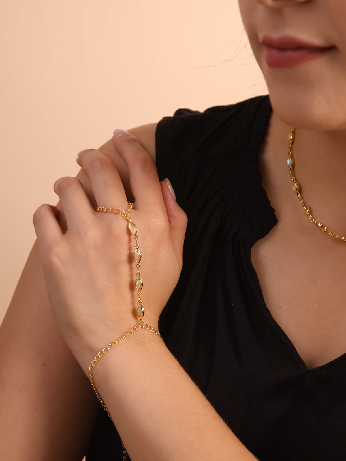18k Gold Filled Ellipse Opal Hand Chain