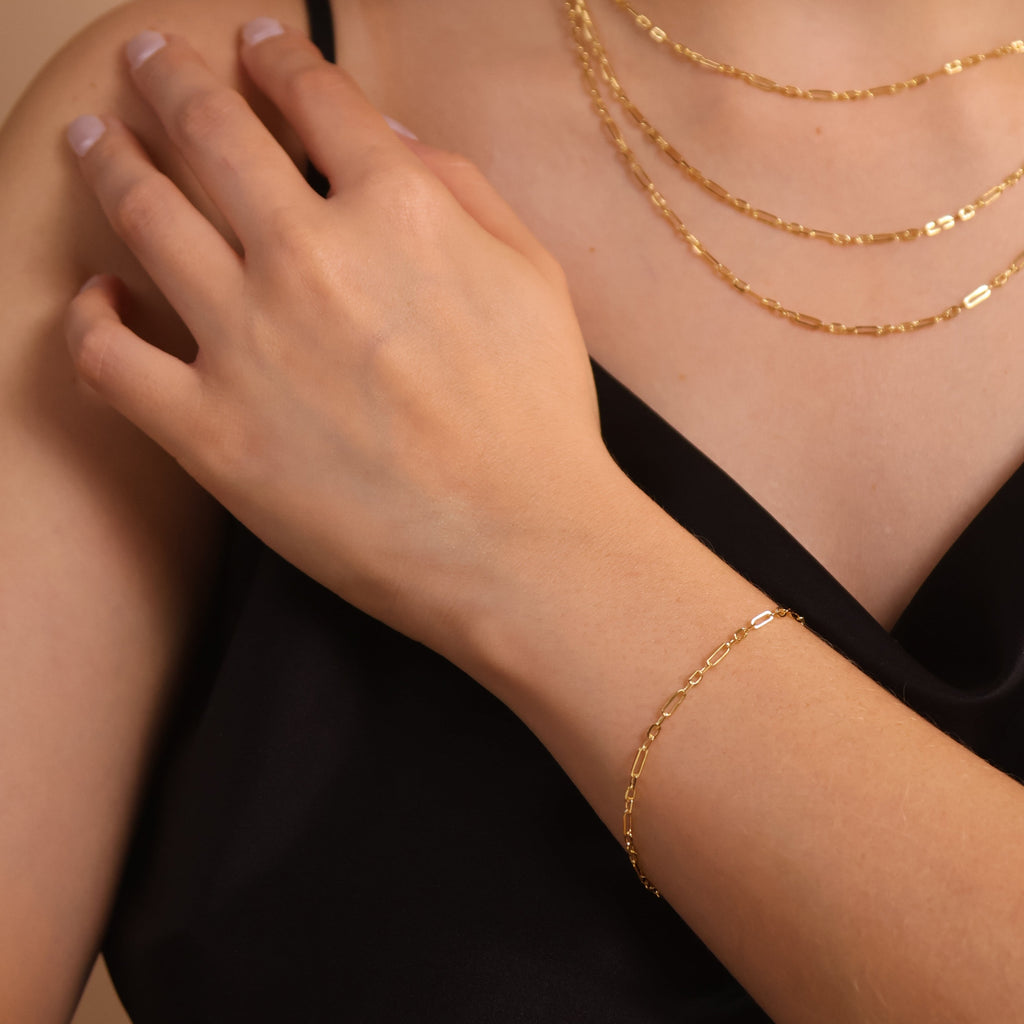 Mondsee 18k Gold Filled 2.1mm 3x1 Alternated Paperclip Bracelet | 18k Gold Filled Jewelry