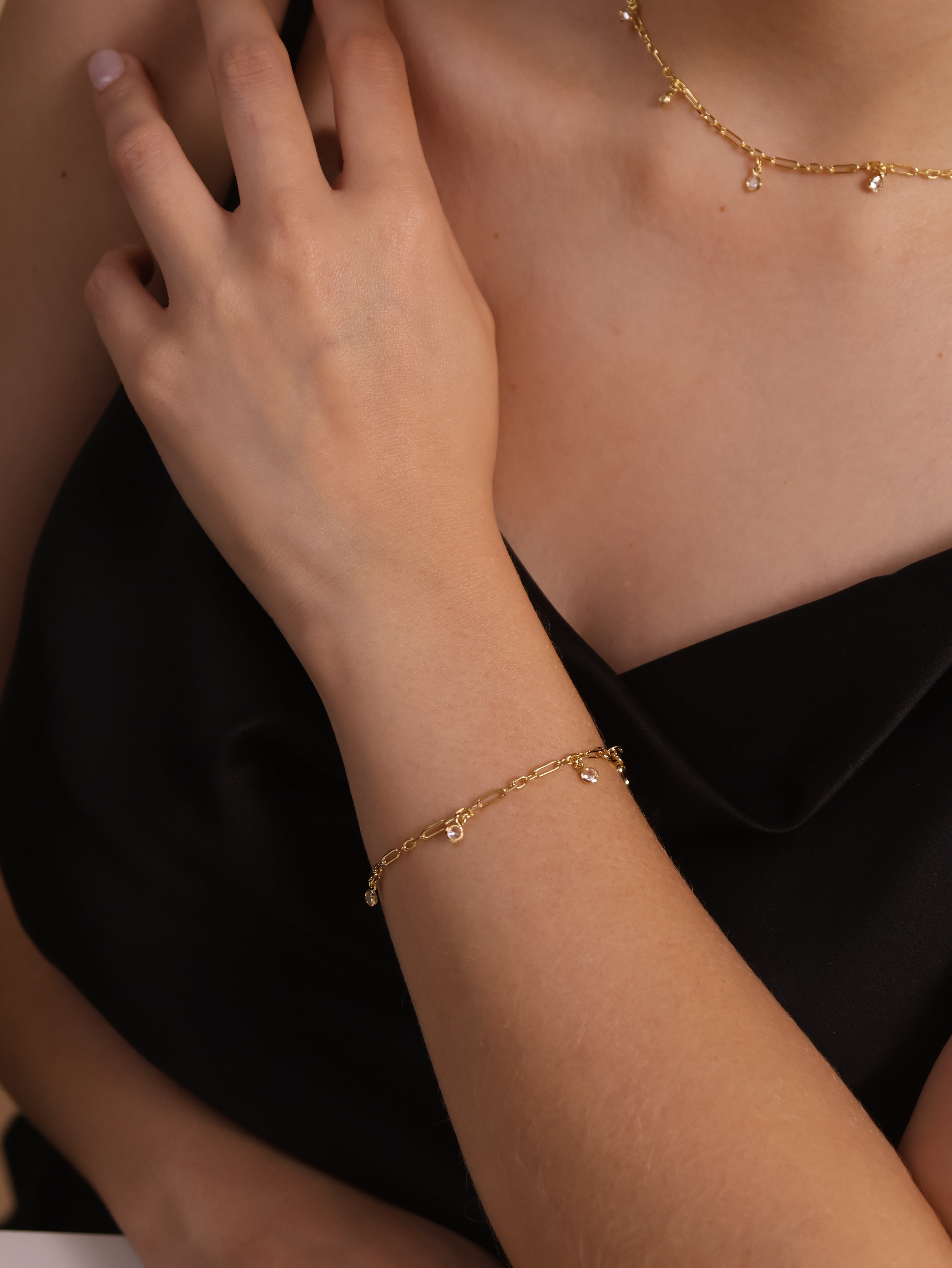 Mondsee 18k Gold Filled Paperclip Chain With Bezel CZ Drops Bracelet | 18k Gold Filled Jewelry