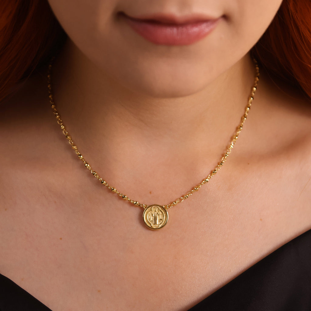 Mondsee 18k Gold Filled Beaded Saint Benedict Necklace | 18k Gold Filled Jewelry