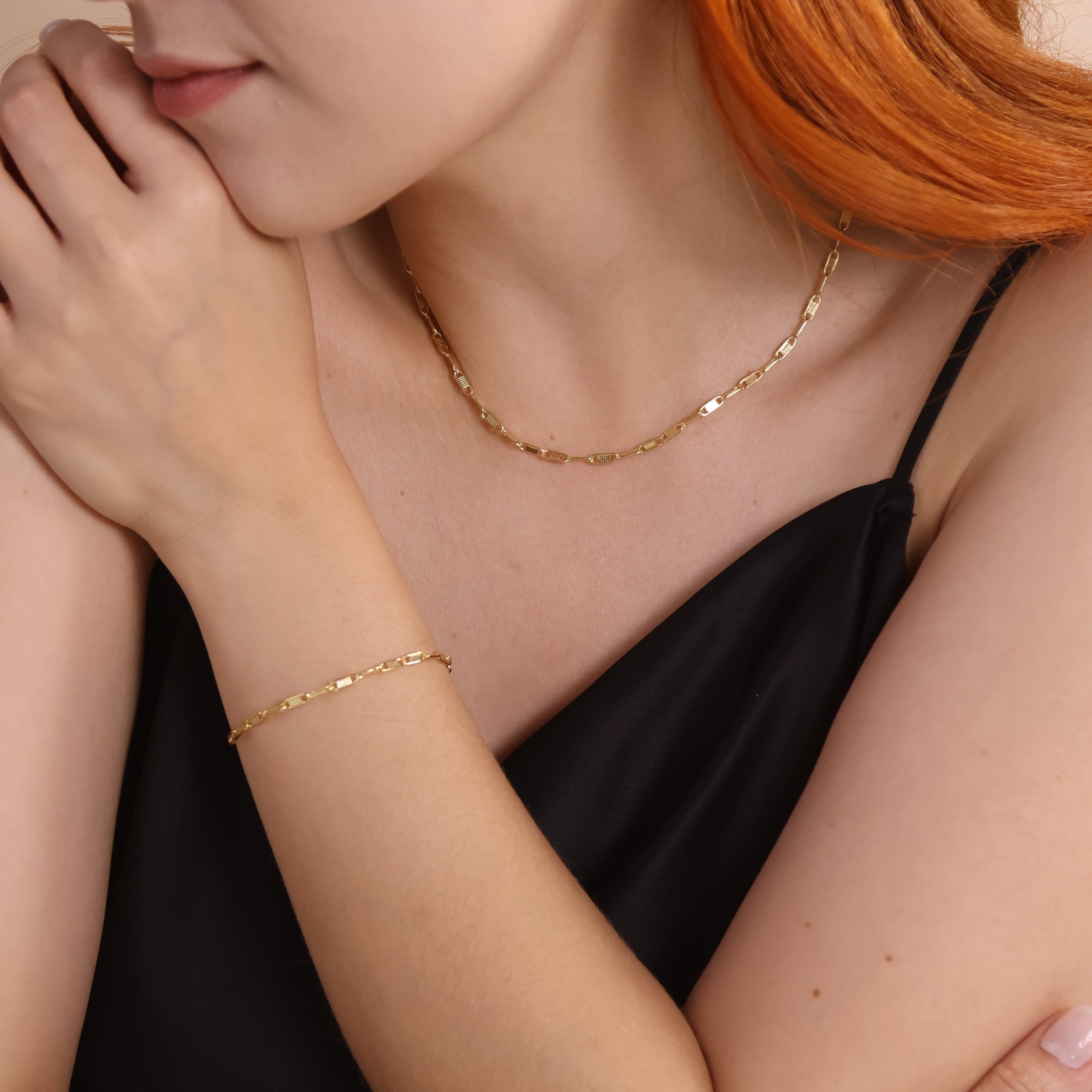 Mondsee 18K Gold Filled Textured Bar Link Bracelet | 18k Gold Filled Jewelry