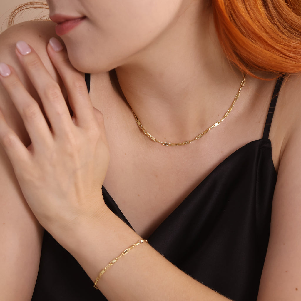 Mondsee 18K Gold Filled Textured Bar Link Necklace | 18k Gold Filled Jewelry