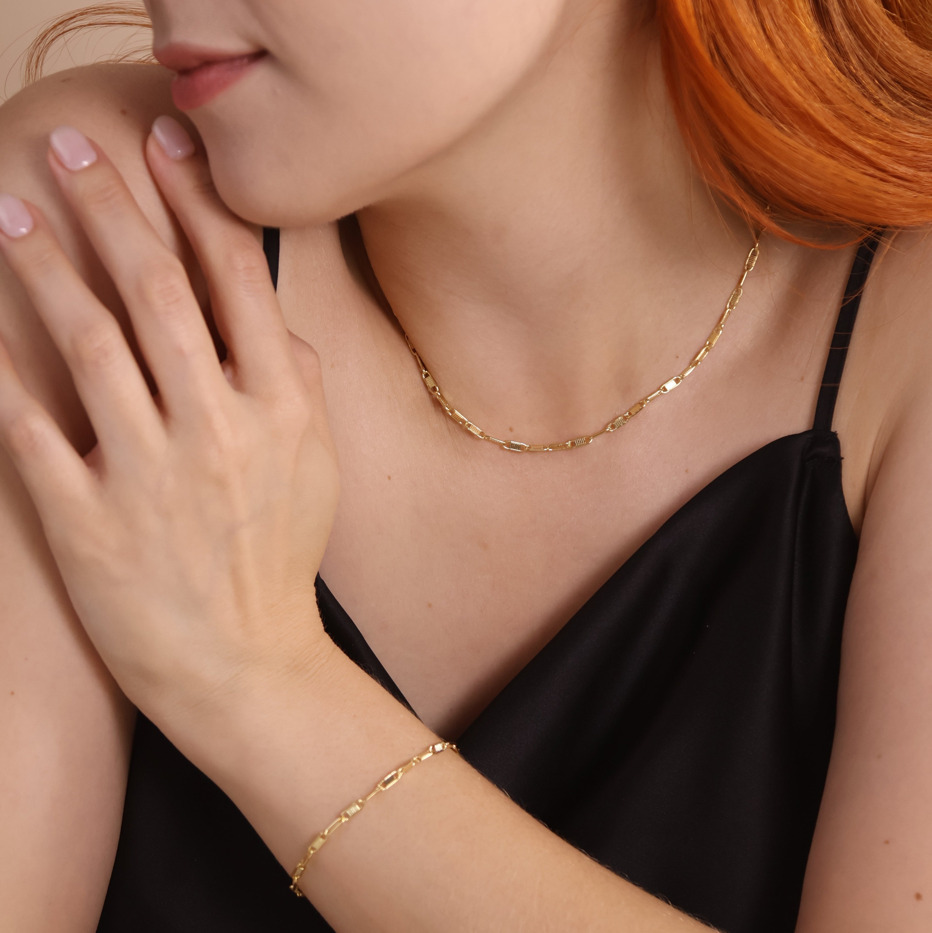 Mondsee 18K Gold Filled Textured Bar Link Necklace | 18k Gold Filled Jewelry