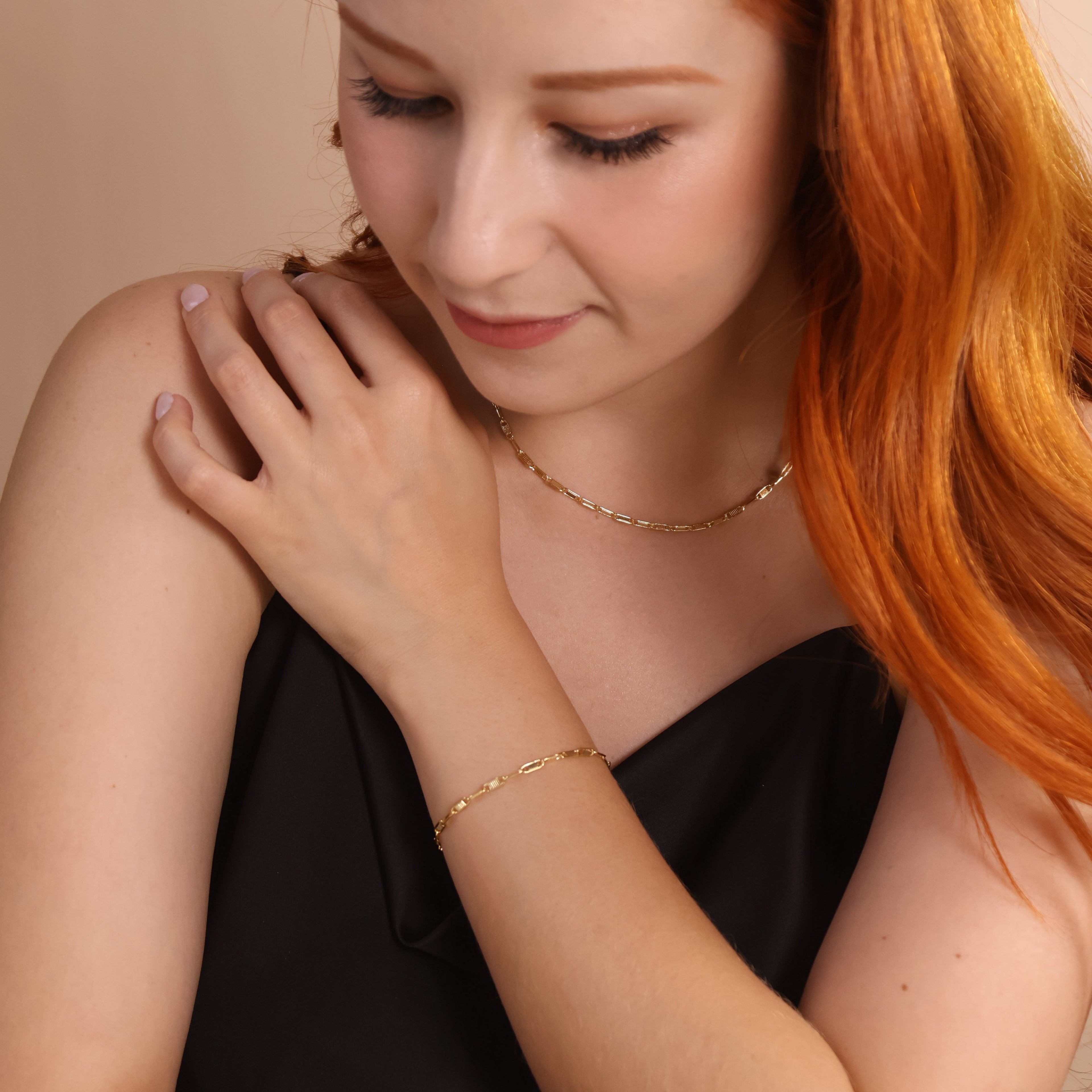 Mondsee 18K Gold Filled Textured Bar Link Bracelet | 18k Gold Filled Jewelry
