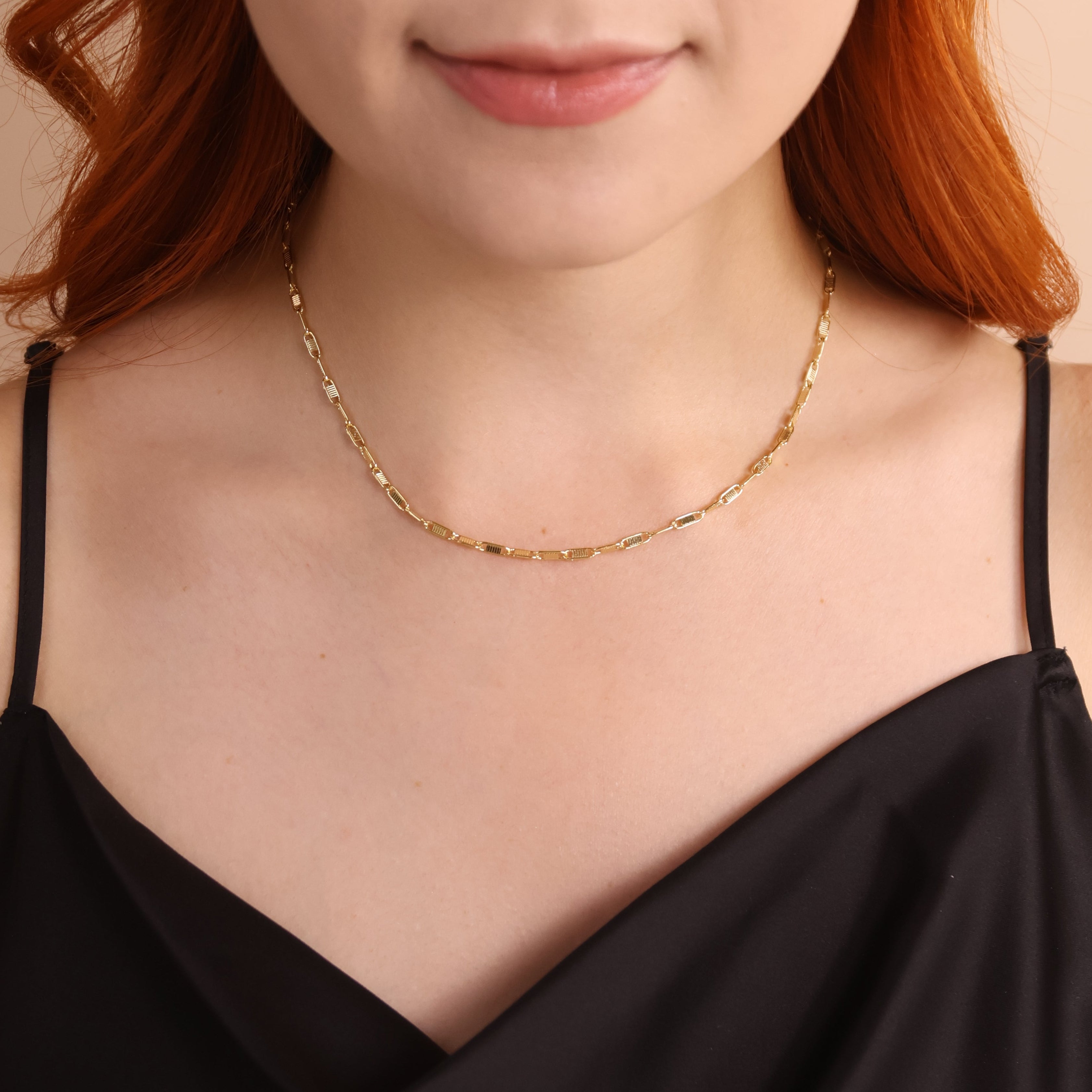 Mondsee 18K Gold Filled Textured Bar Link Necklace | 18k Gold Filled Jewelry