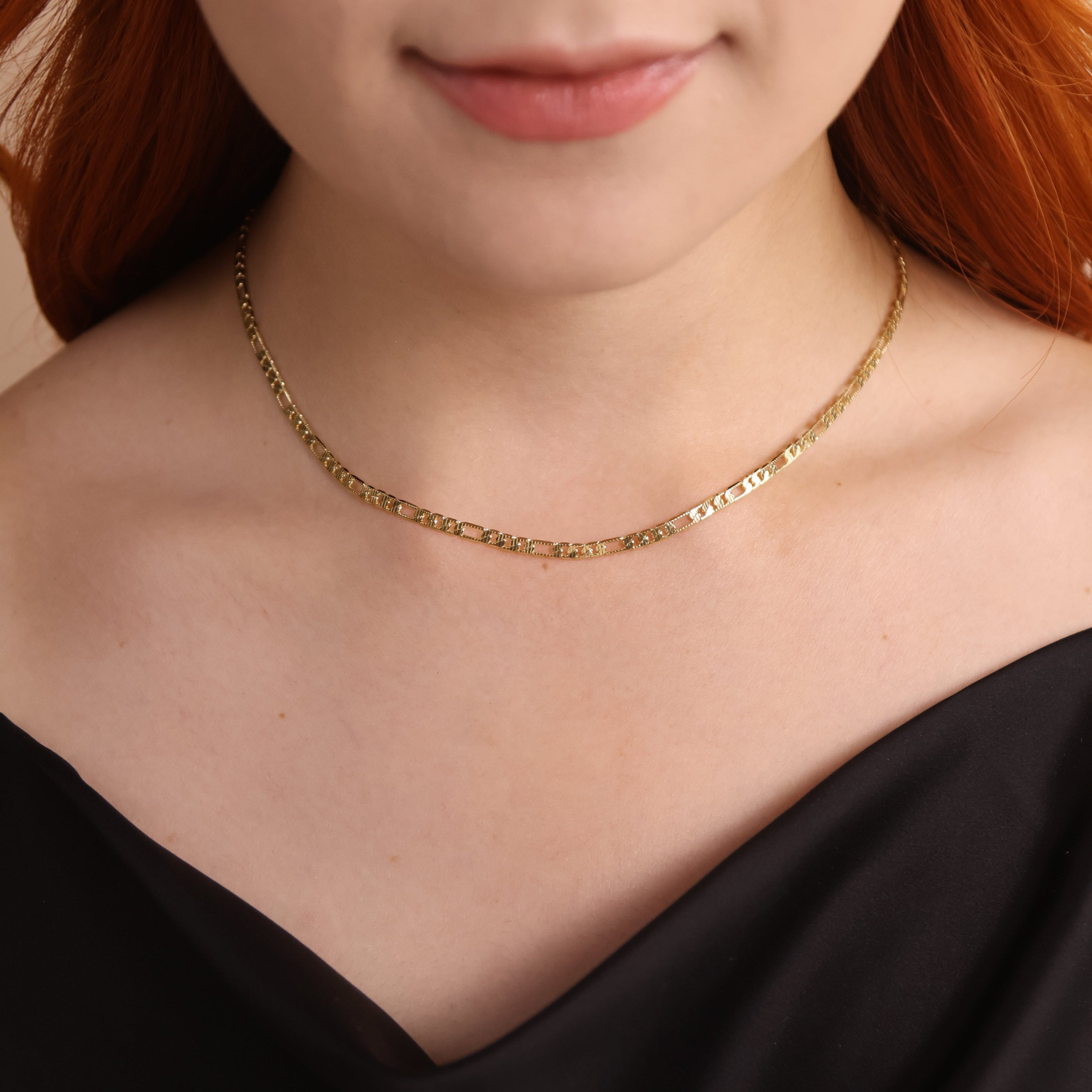Mondsee 18k Gold Filled Textured Figaro Necklace | 18k Gold Filled Jewelry
