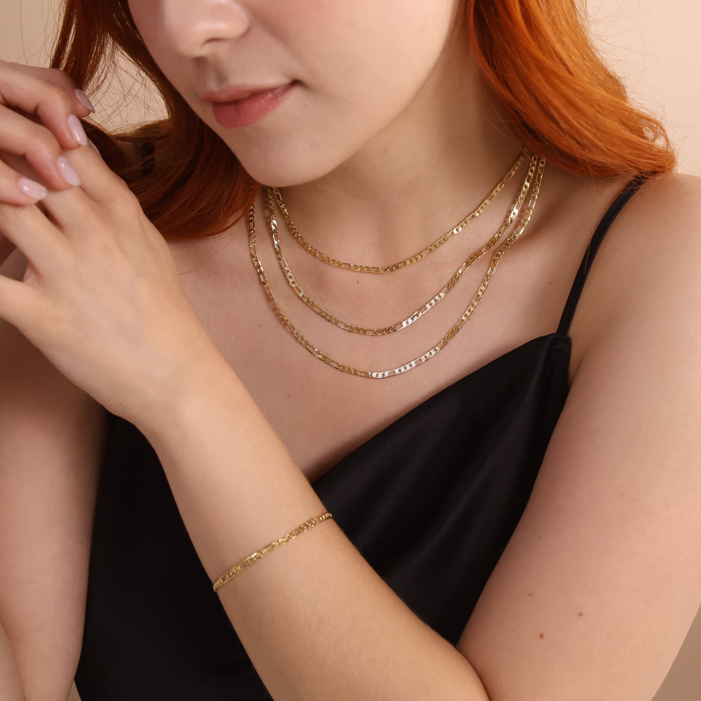 Mondsee 18k Gold Filled Textured Figaro Necklace | 18k Gold Filled Jewelry