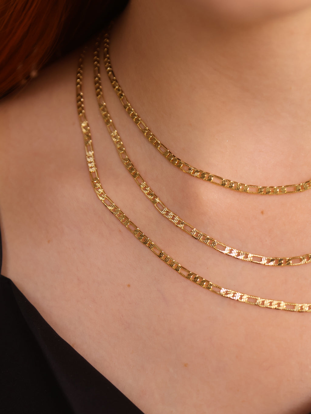 Mondsee 18k Gold Filled Textured Figaro Necklace | 18k Gold Filled Jewelry