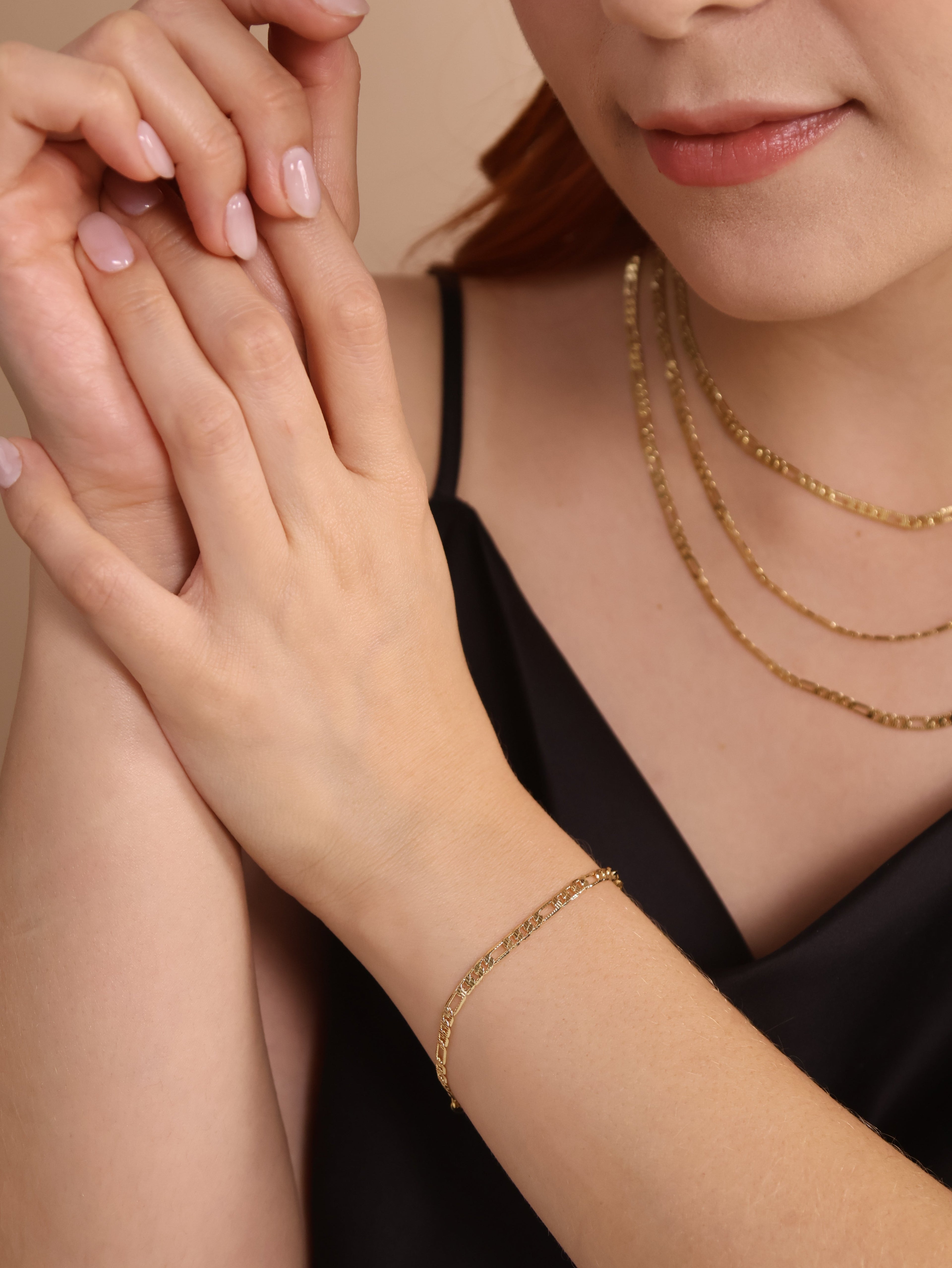 Mondsee 18k Gold Filled Textured Figaro Bracelet | 18k Gold Filled Jewelry