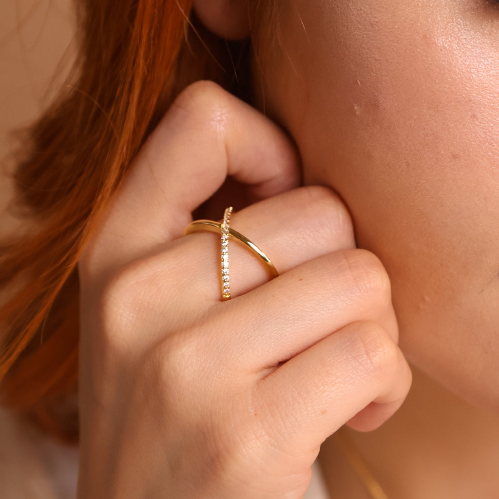 18k Gold Filled X Statement Ring, view 2