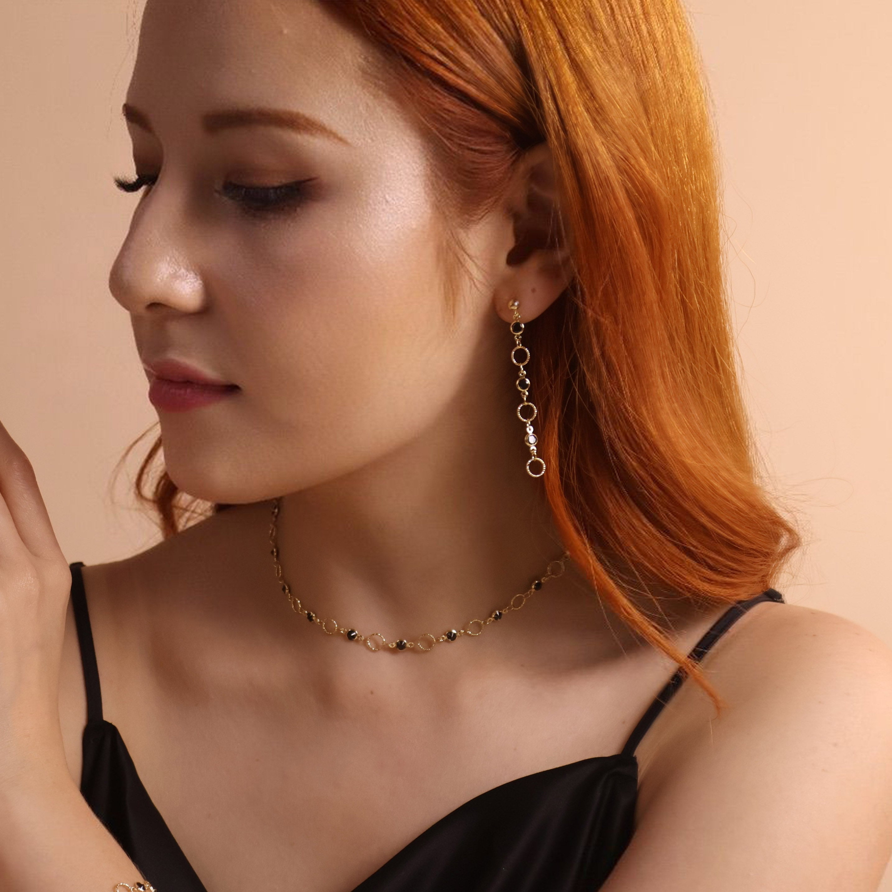 Mondsee 18k Gold Filled Black Bezel CZ & Circles Choker Necklace | 18k Gold Filled Jewelry