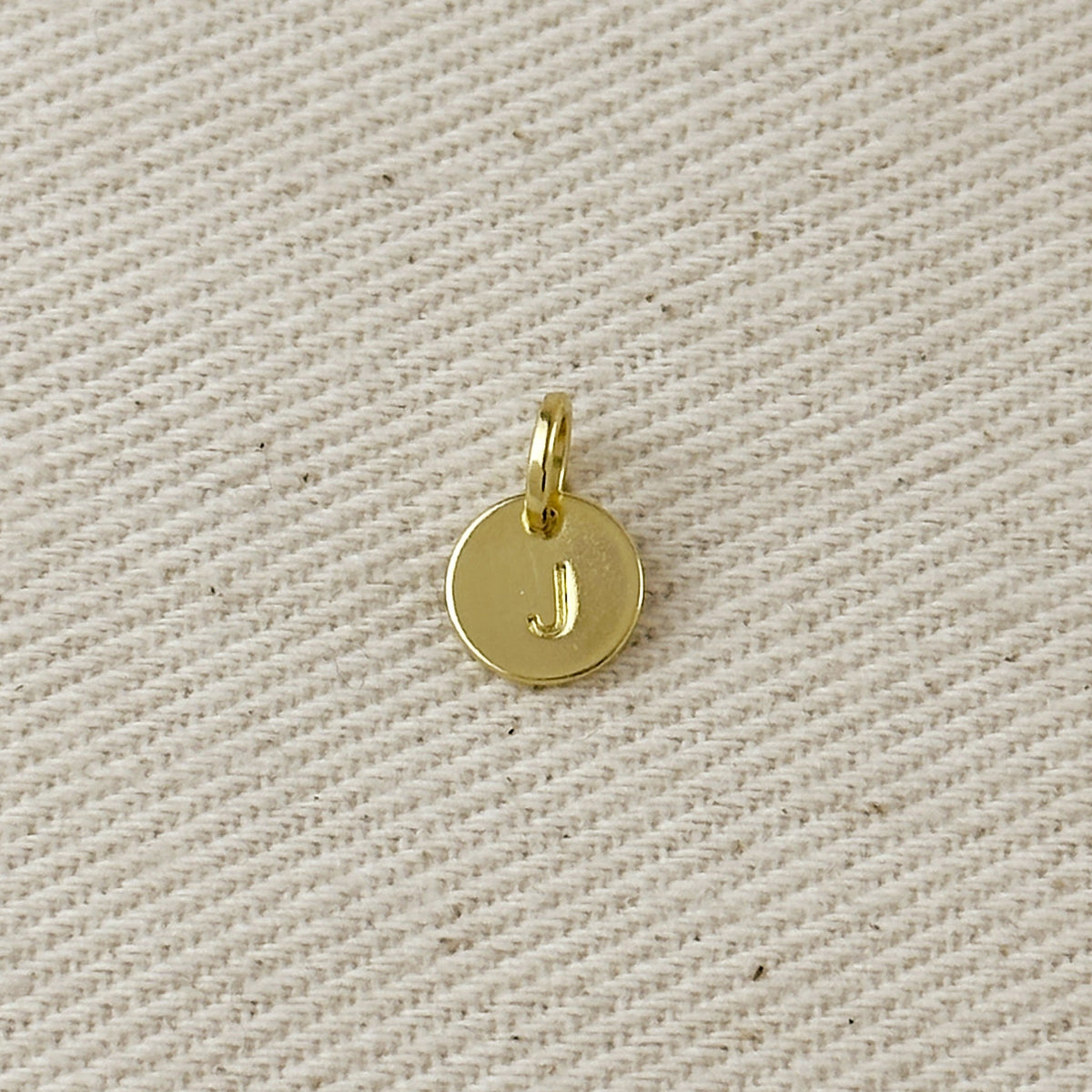 Stamped Tiny Initial Letter Charm in 18k Gold Filled Complete Alphabet – J