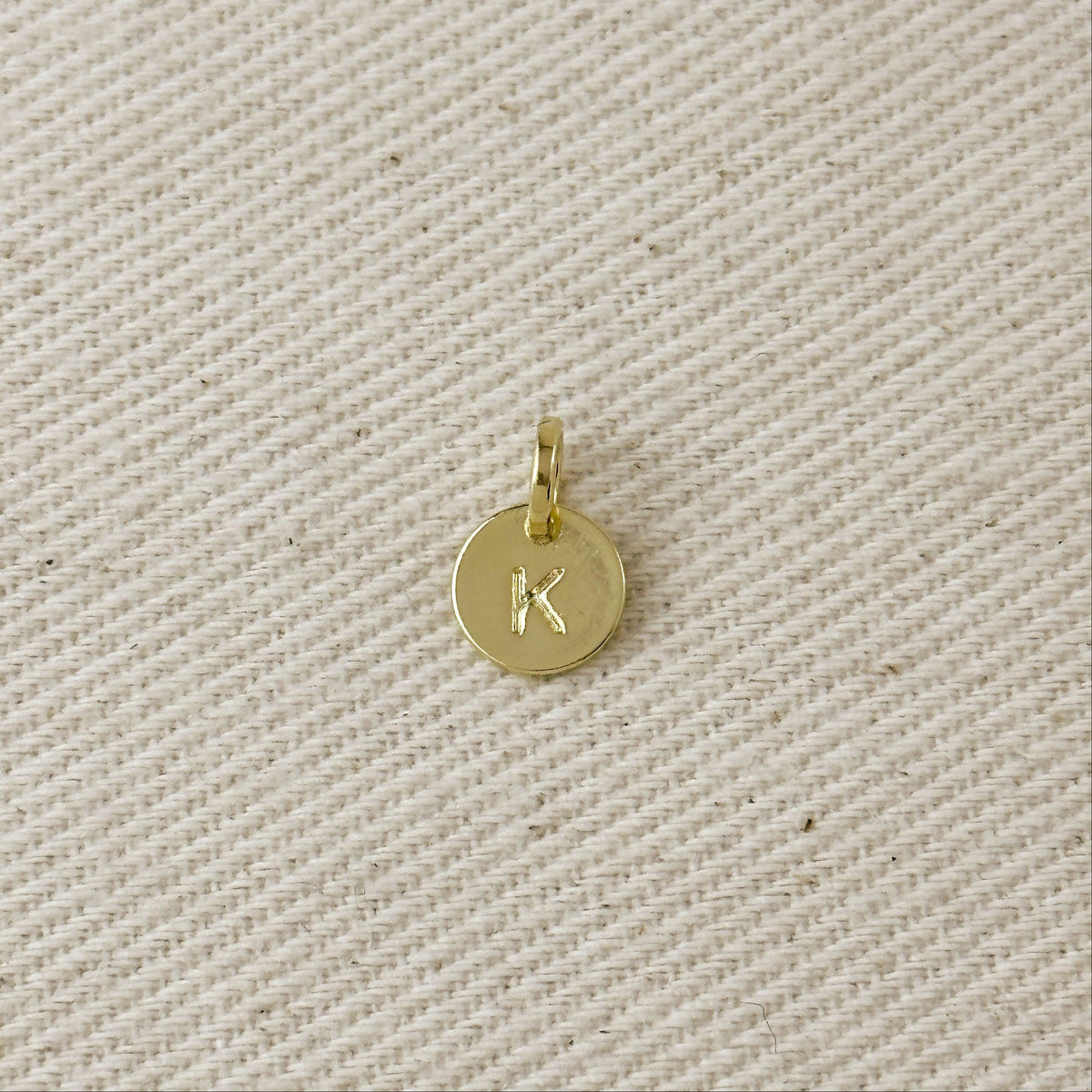 Stamped Tiny Initial Letter Charm in 18k Gold Filled Complete Alphabet – K