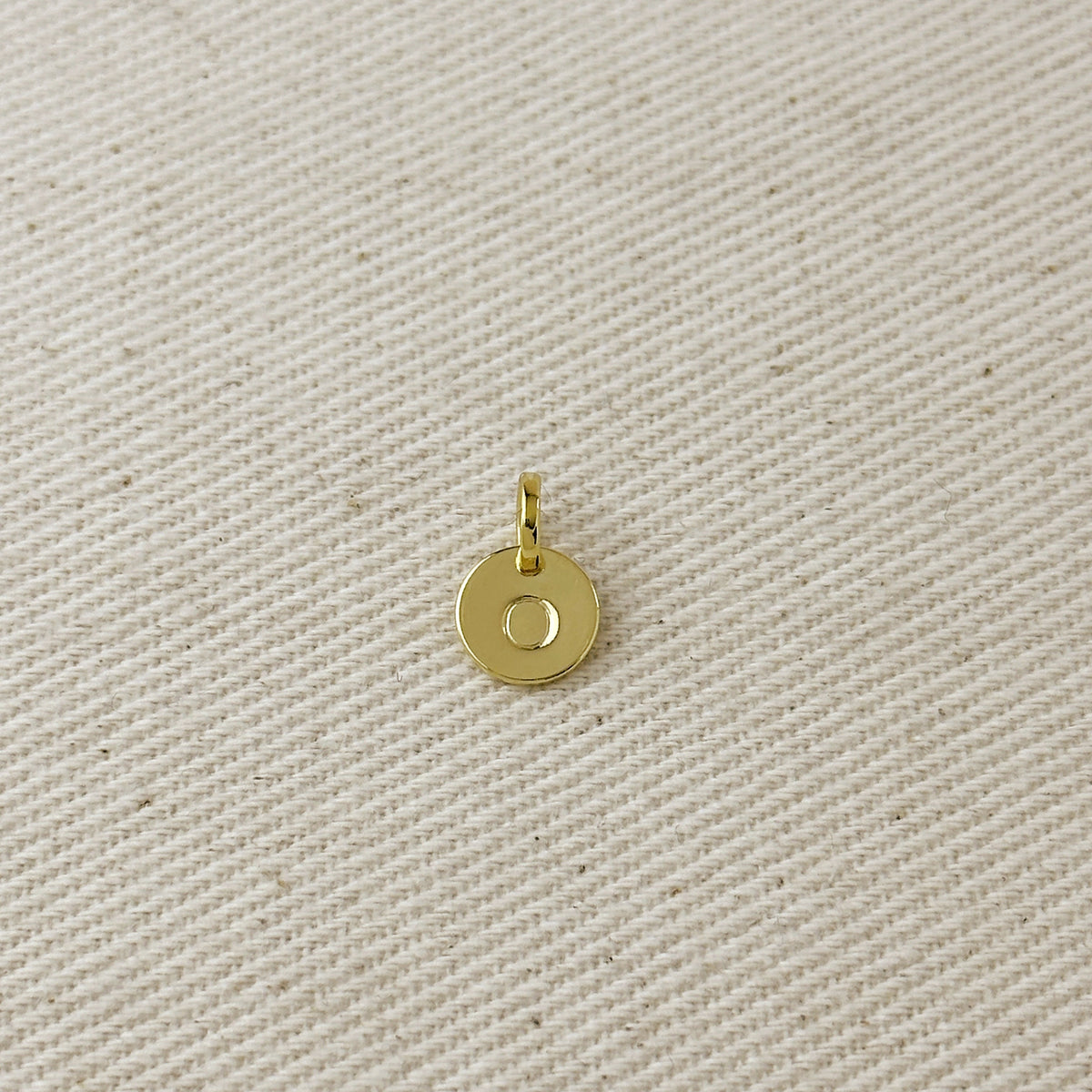 Stamped Tiny Initial Letter Charm in 18k Gold Filled Complete Alphabet – O