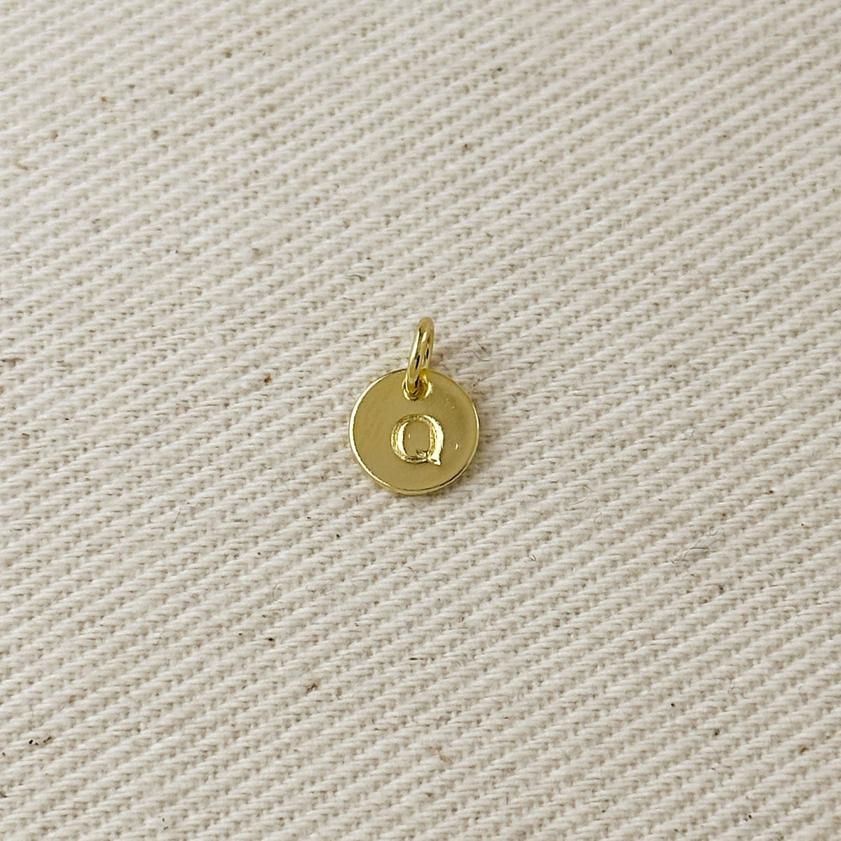 Stamped Tiny Initial Letter Charm in 18k Gold Filled Complete Alphabet – Q