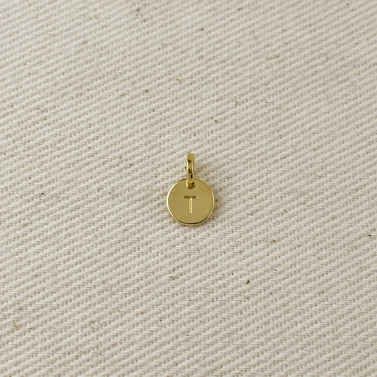Stamped Tiny Initial Letter Charm in 18k Gold Filled Complete Alphabet – T