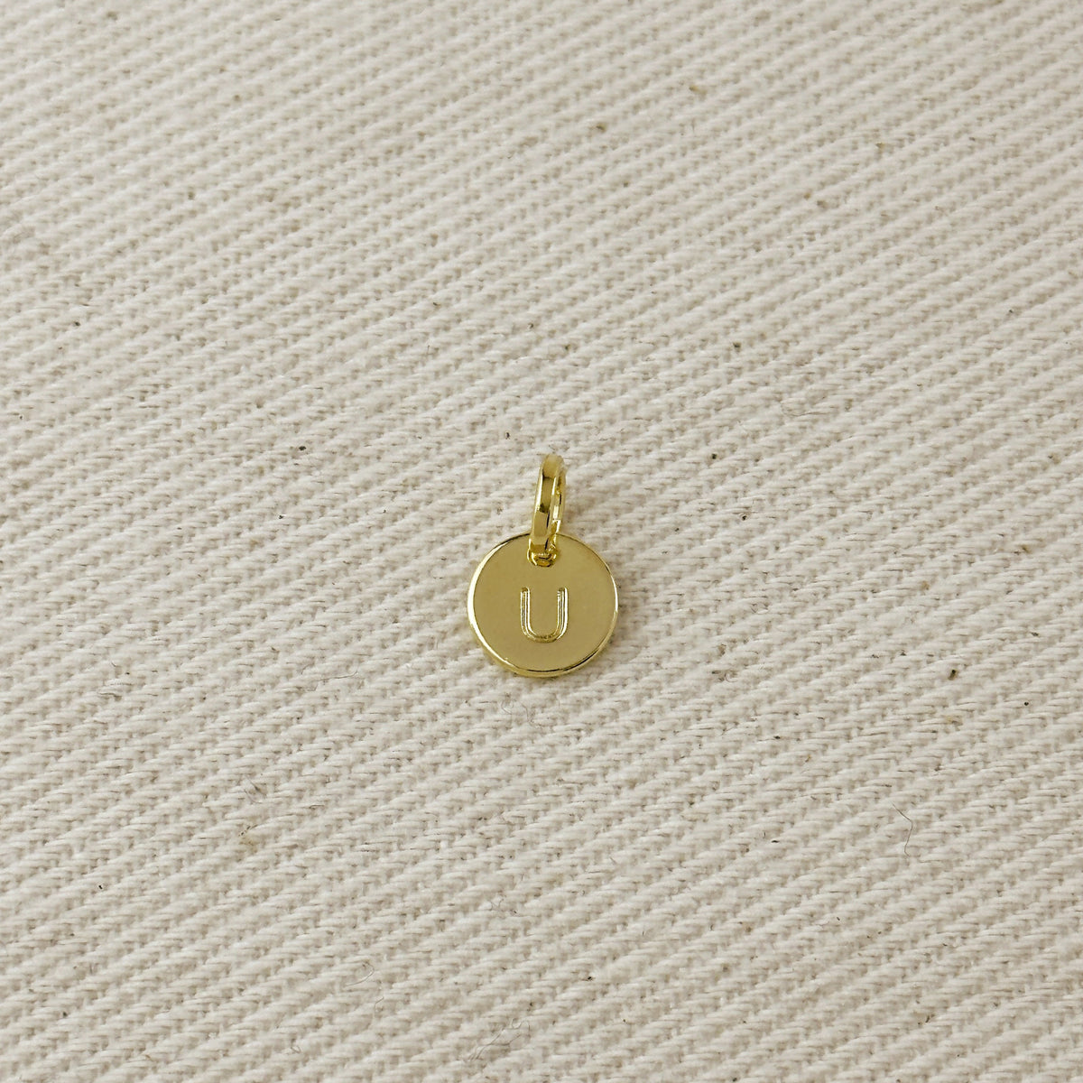 Stamped Tiny Initial Letter Charm in 18k Gold Filled Complete Alphabet – U