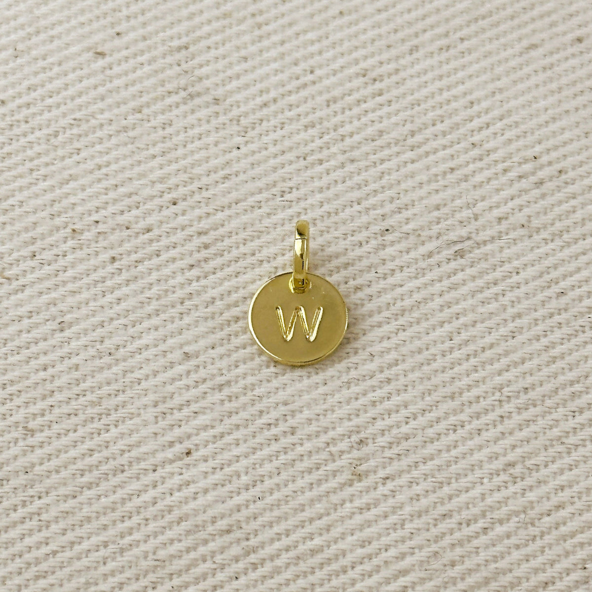 Stamped Tiny Initial Letter Charm in 18k Gold Filled Complete Alphabet – W