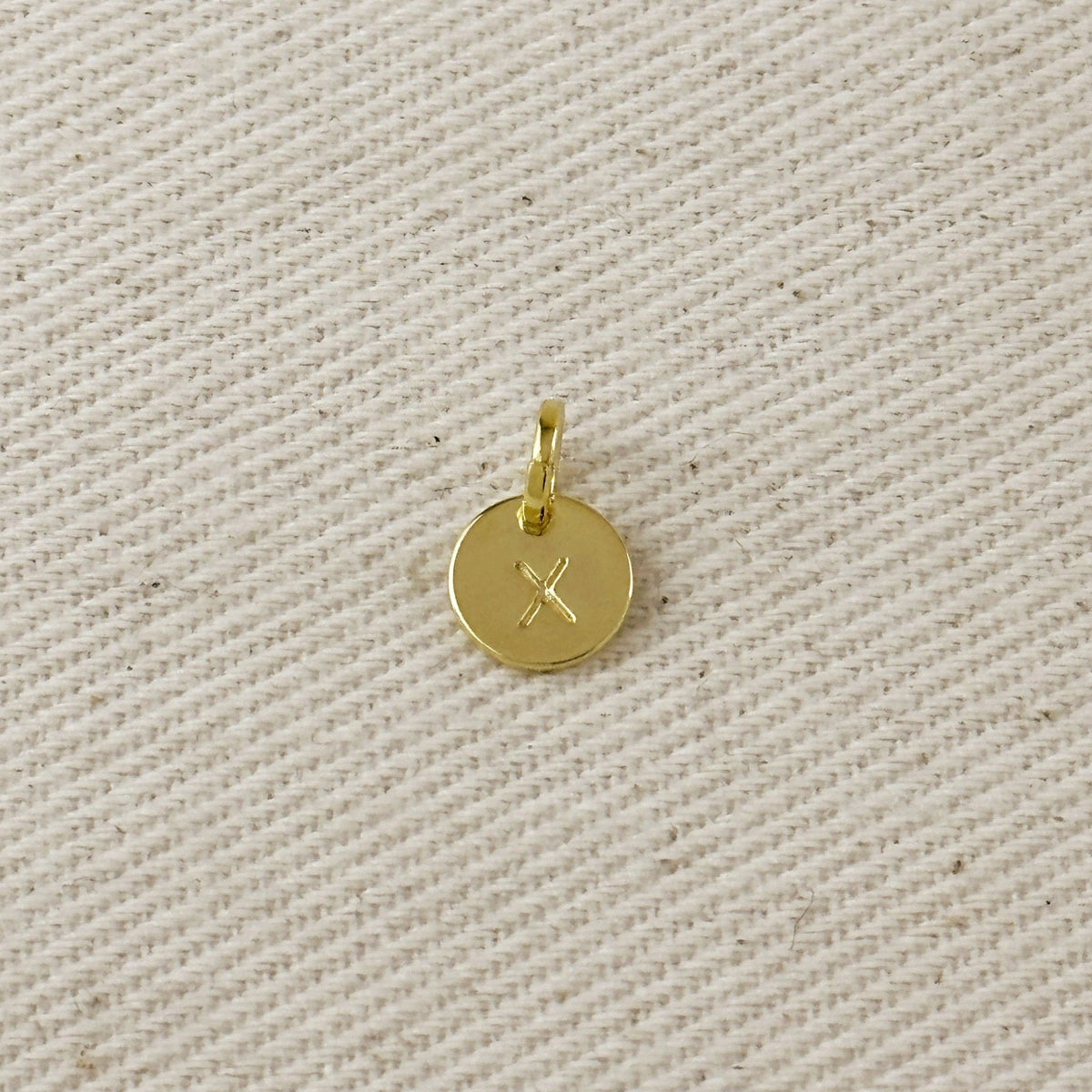 Stamped Tiny Initial Letter Charm in 18k Gold Filled Complete Alphabet – X
