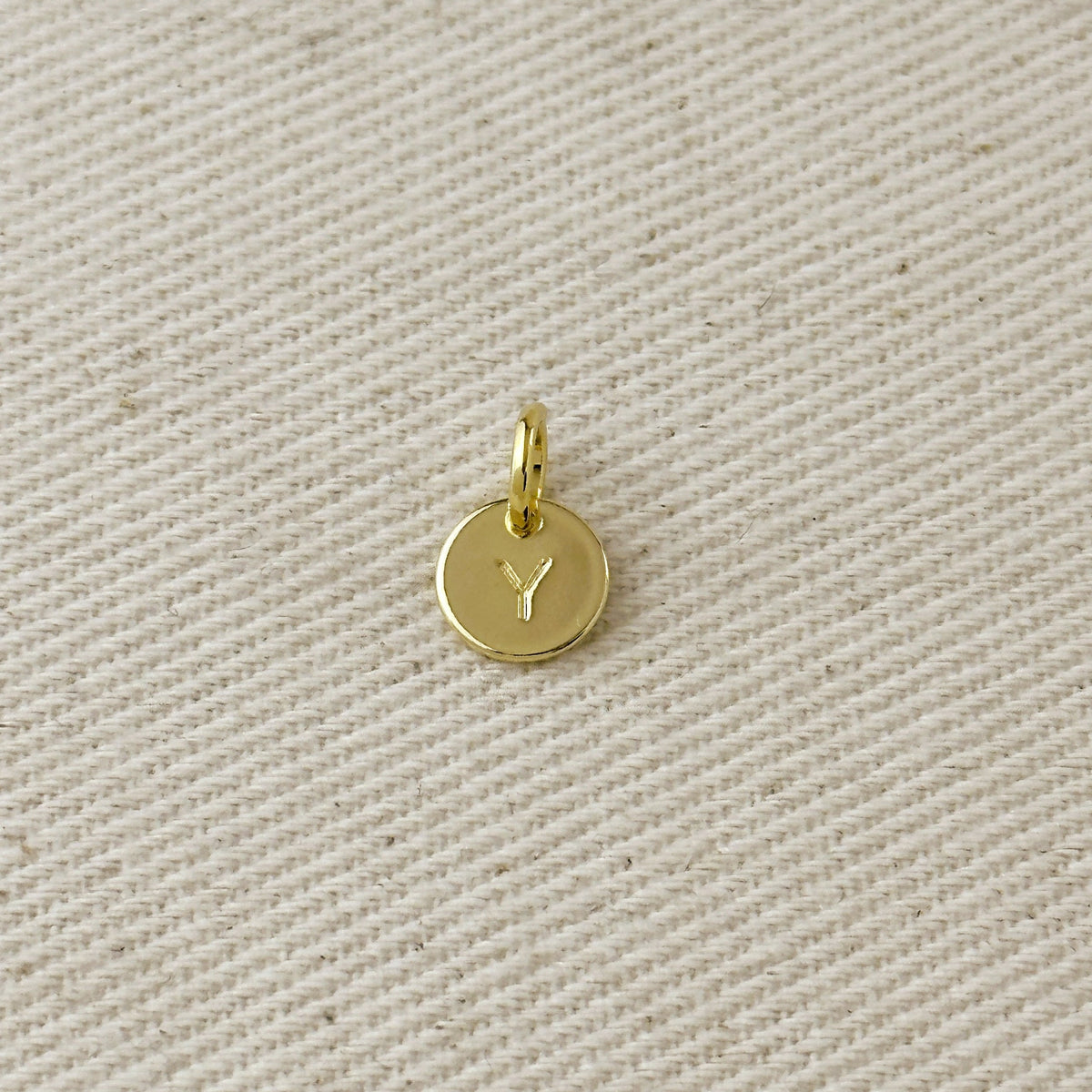 Stamped Tiny Initial Letter Charm in 18k Gold Filled Complete Alphabet – Y