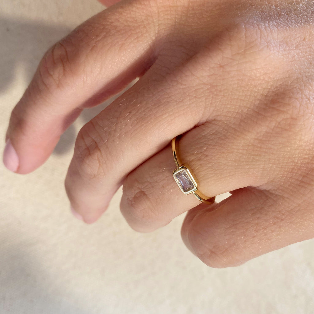 Mondsee 18k Gold Filled Rectangle Solitaire Ring | 18k Gold Filled Jewelry