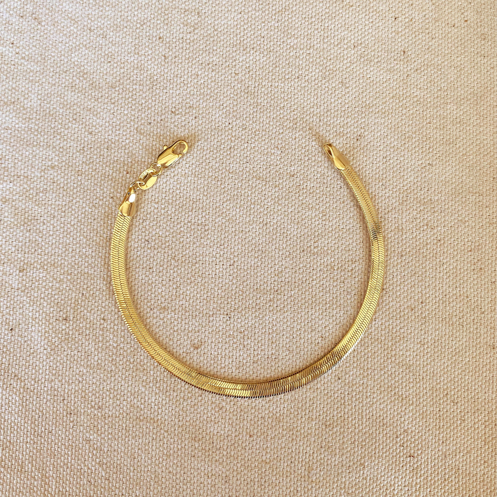 Mondsee 18k Gold Filled 4mm Herringbone Bracelet | 18k Gold Filled Jewelry