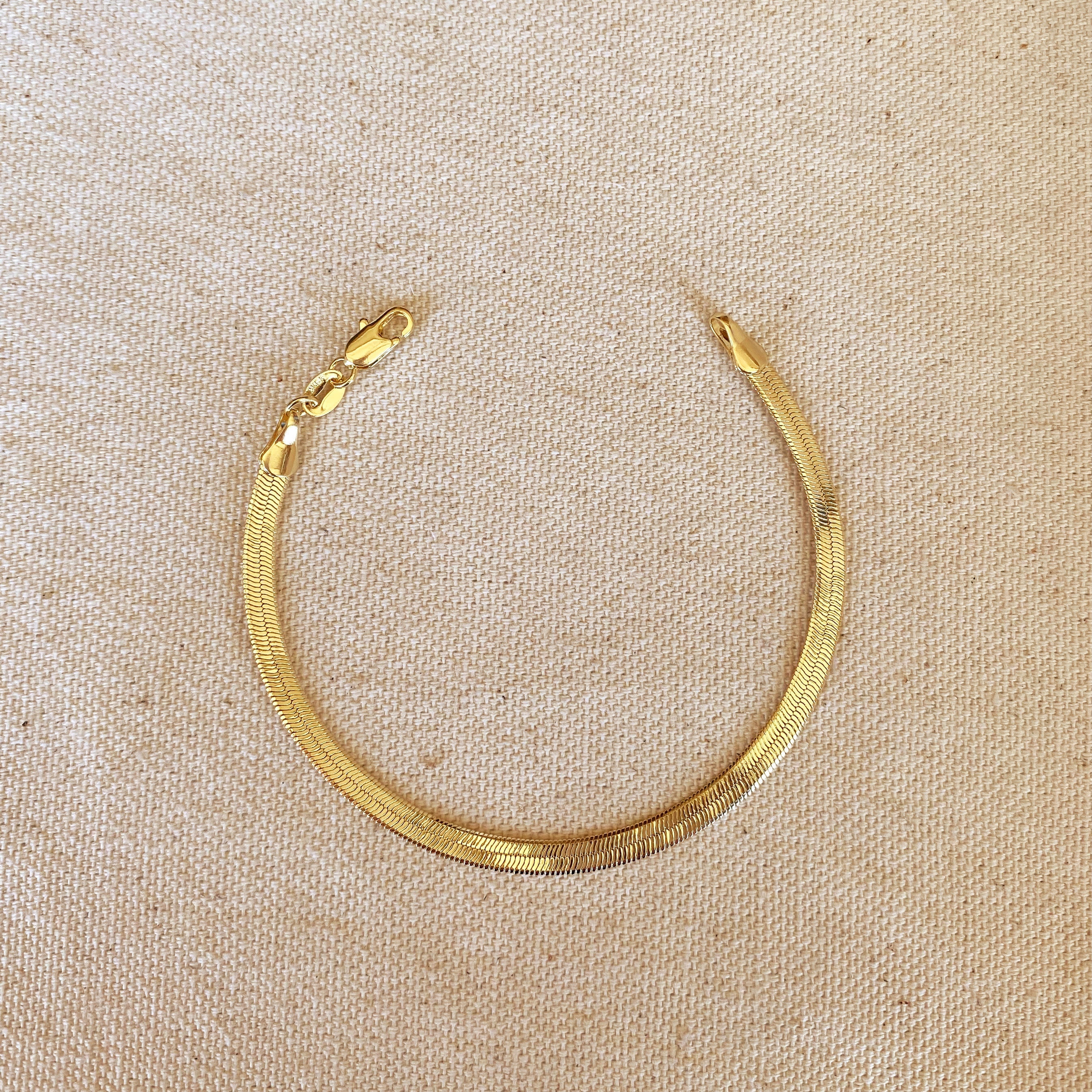 Mondsee 18k Gold Filled 4mm Herringbone Bracelet | 18k Gold Filled Jewelry