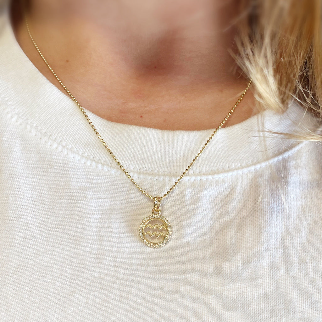 Mondsee 18k Gold Filled Mini Aquarius Zodiac Pendant | 18k Gold Filled Jewelry