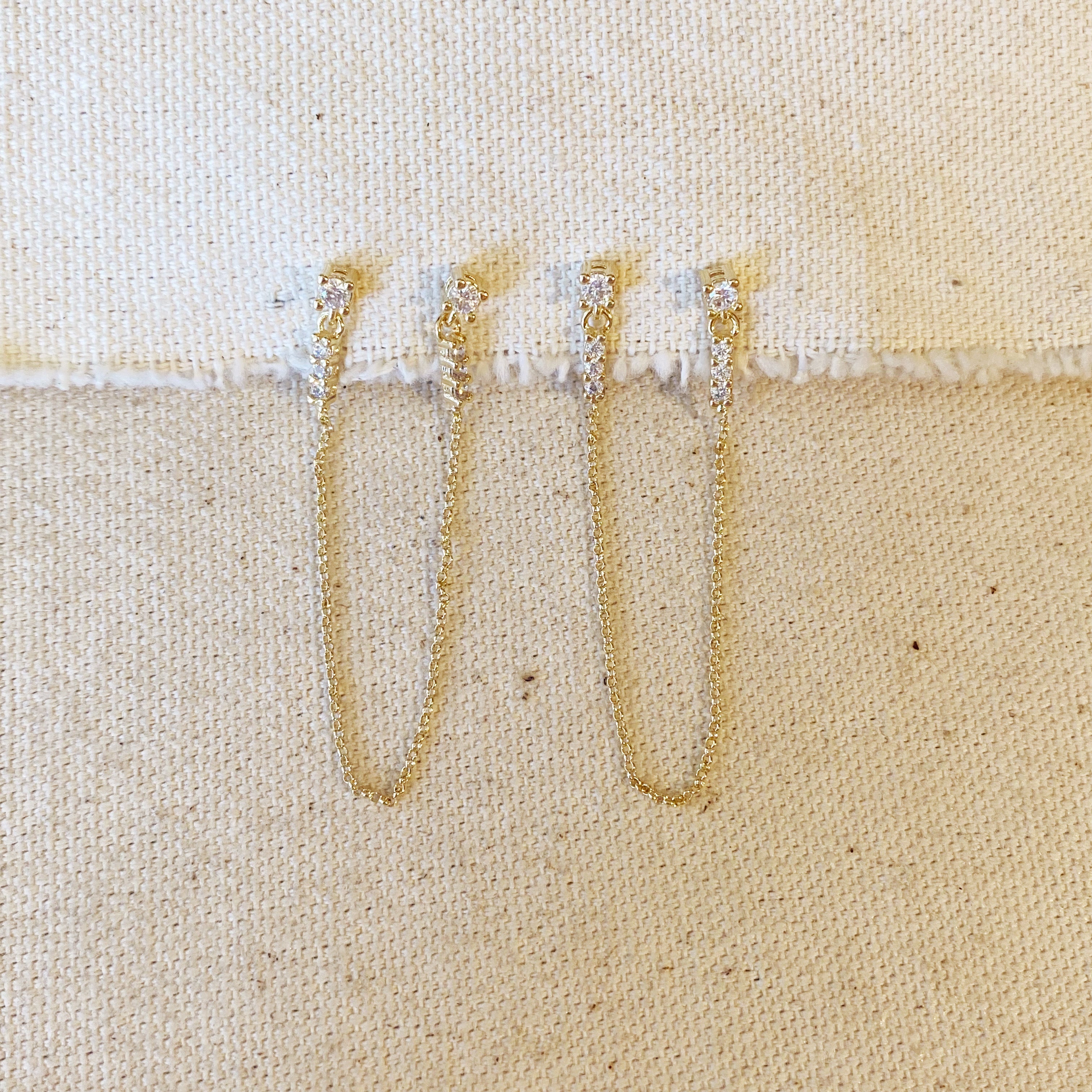 Mondsee CZ Double Piercing Earrings Connected by Chain | 18k Gold Filled Jewelry