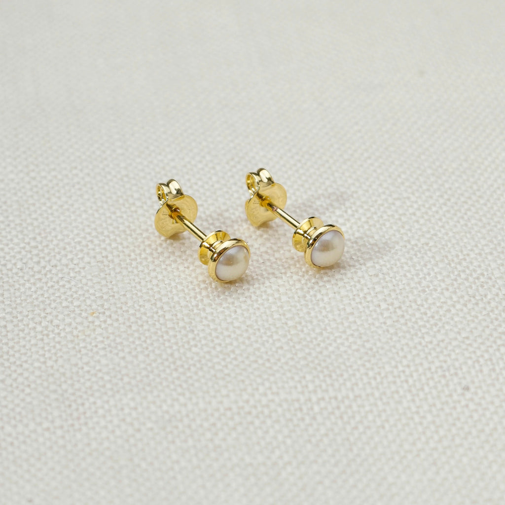 Mondsee 18k Gold Filled 4mm Simulated Pearl Stud Earrings | 18k Gold Filled Jewelry
