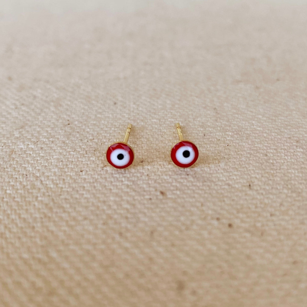 GoldFi 18k Gold Filled Tiny Red Evil Eye Stud Earrings
