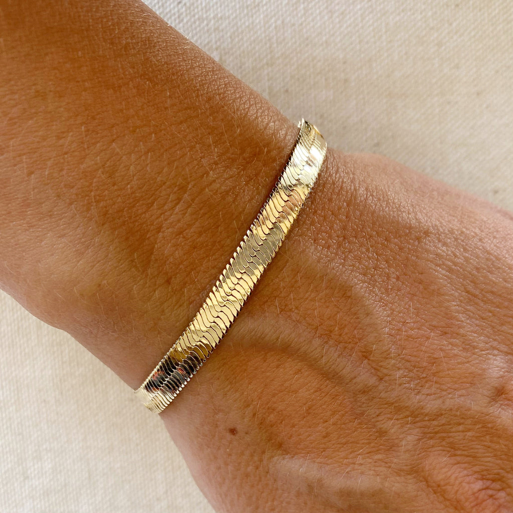 Mondsee 18k Gold Filled 6mm Herringbone Bracelet | 18k Gold Filled Jewelry