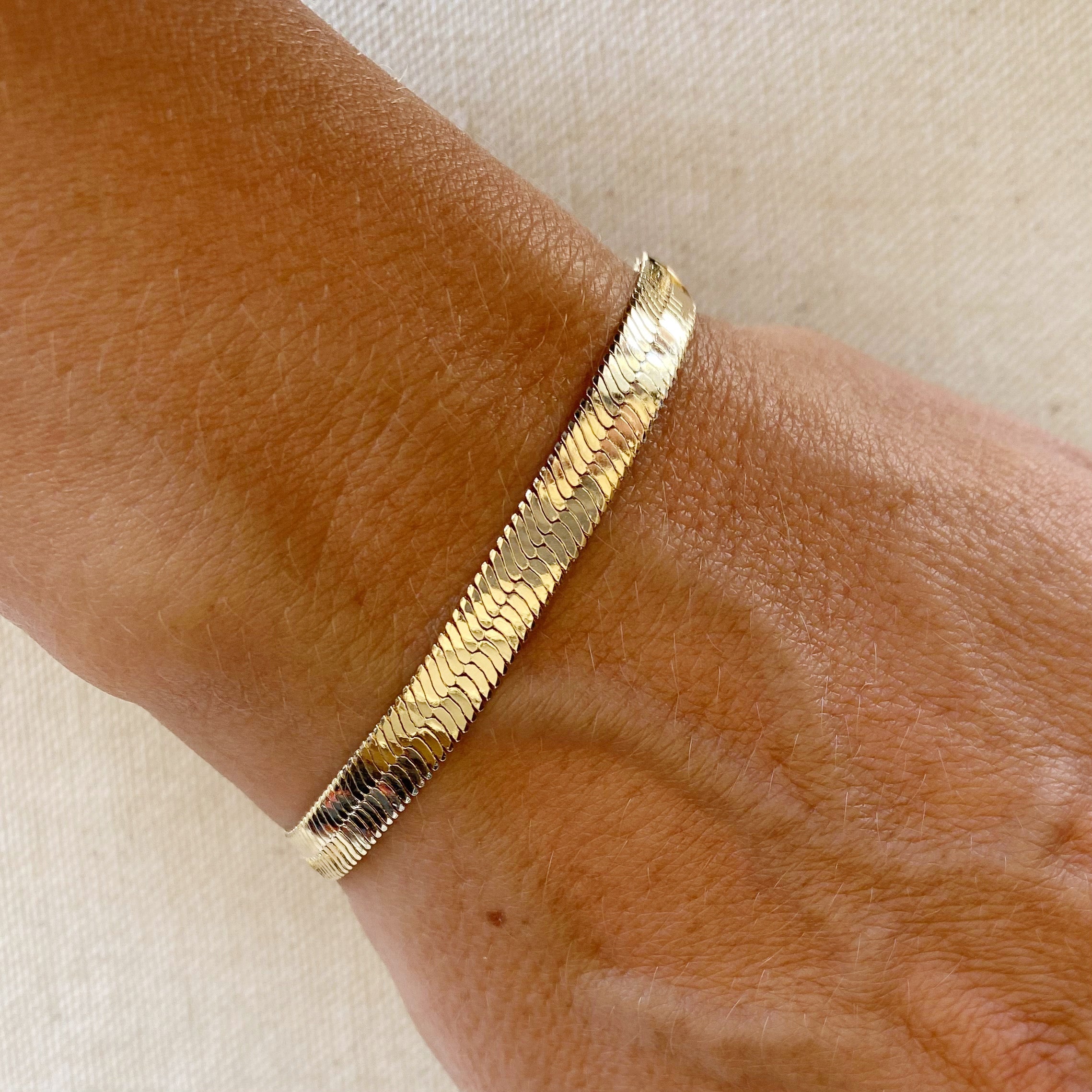Mondsee 18k Gold Filled 6mm Herringbone Bracelet | 18k Gold Filled Jewelry