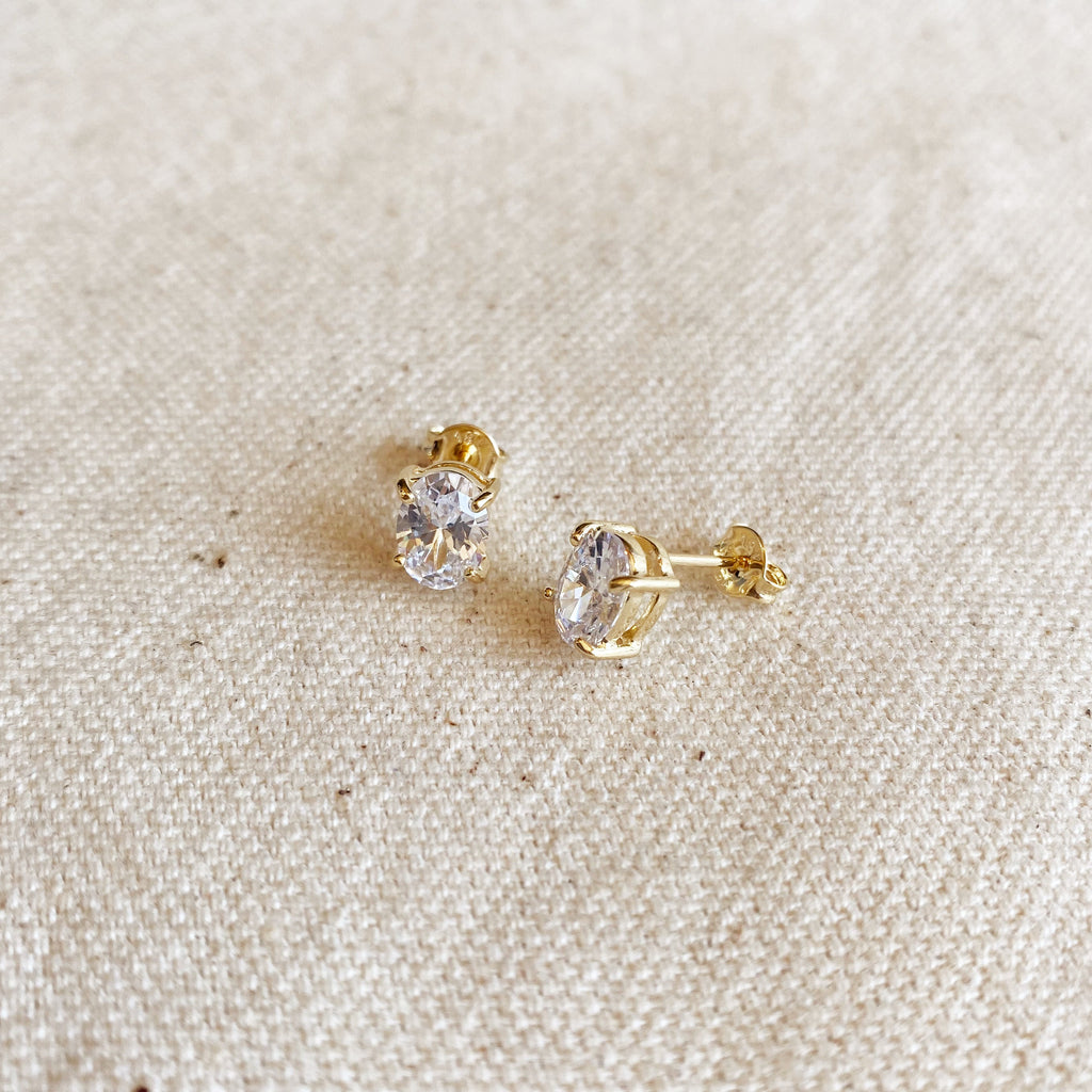 Mondsee 18k Gold Filled Oval Cubic Zirconia Stud Earrings | 18k Gold Filled Jewelry