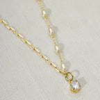 Mondsee 18k Gold Filled Oval Shaped Pearl Necklace With Cubic Zirconia Stone Charm | 18k Gold Filled Jewelry