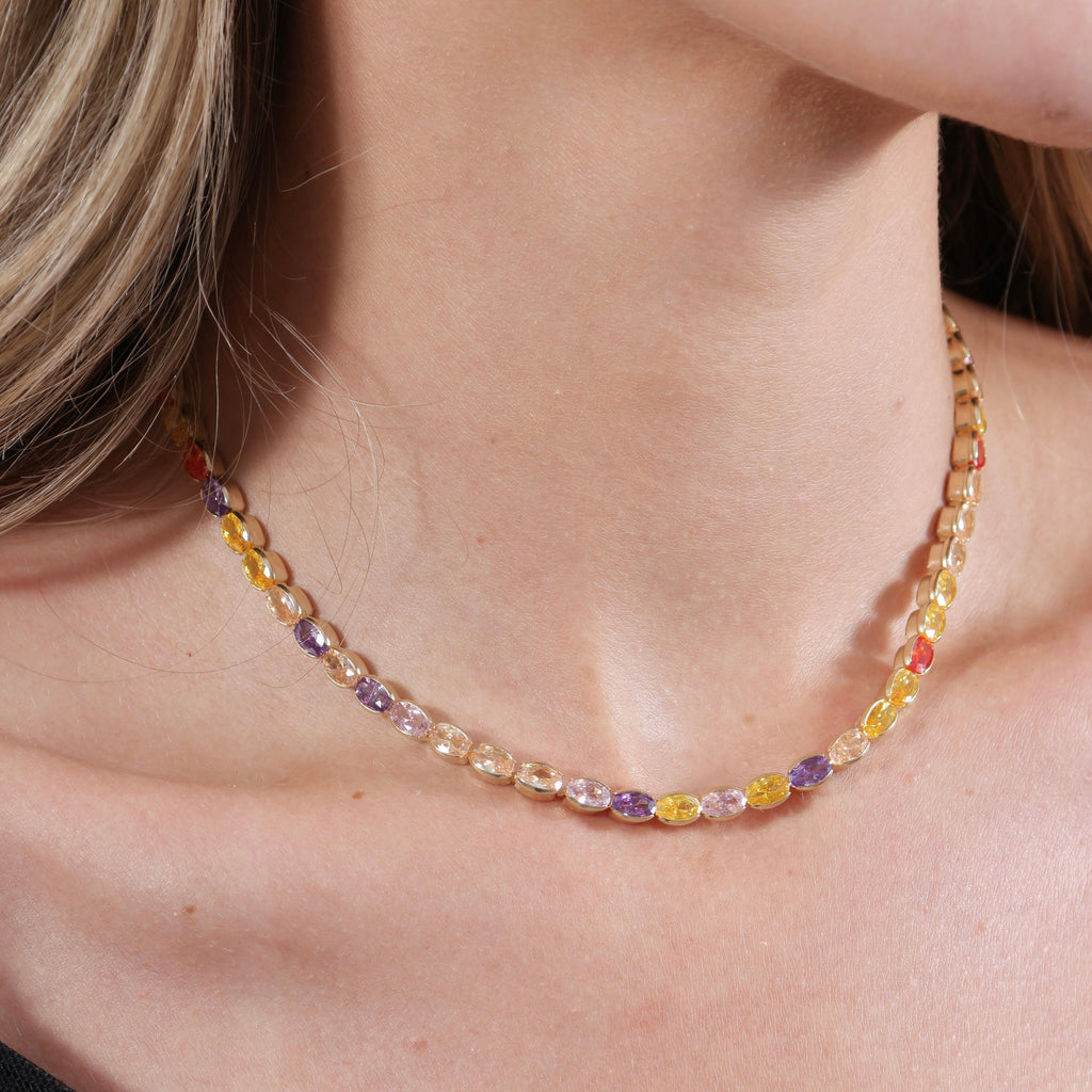 Mondsee 18k Gold Filled Oval Multi-Colored Cubic Zirconia Necklace | 18k Gold Filled Jewelry