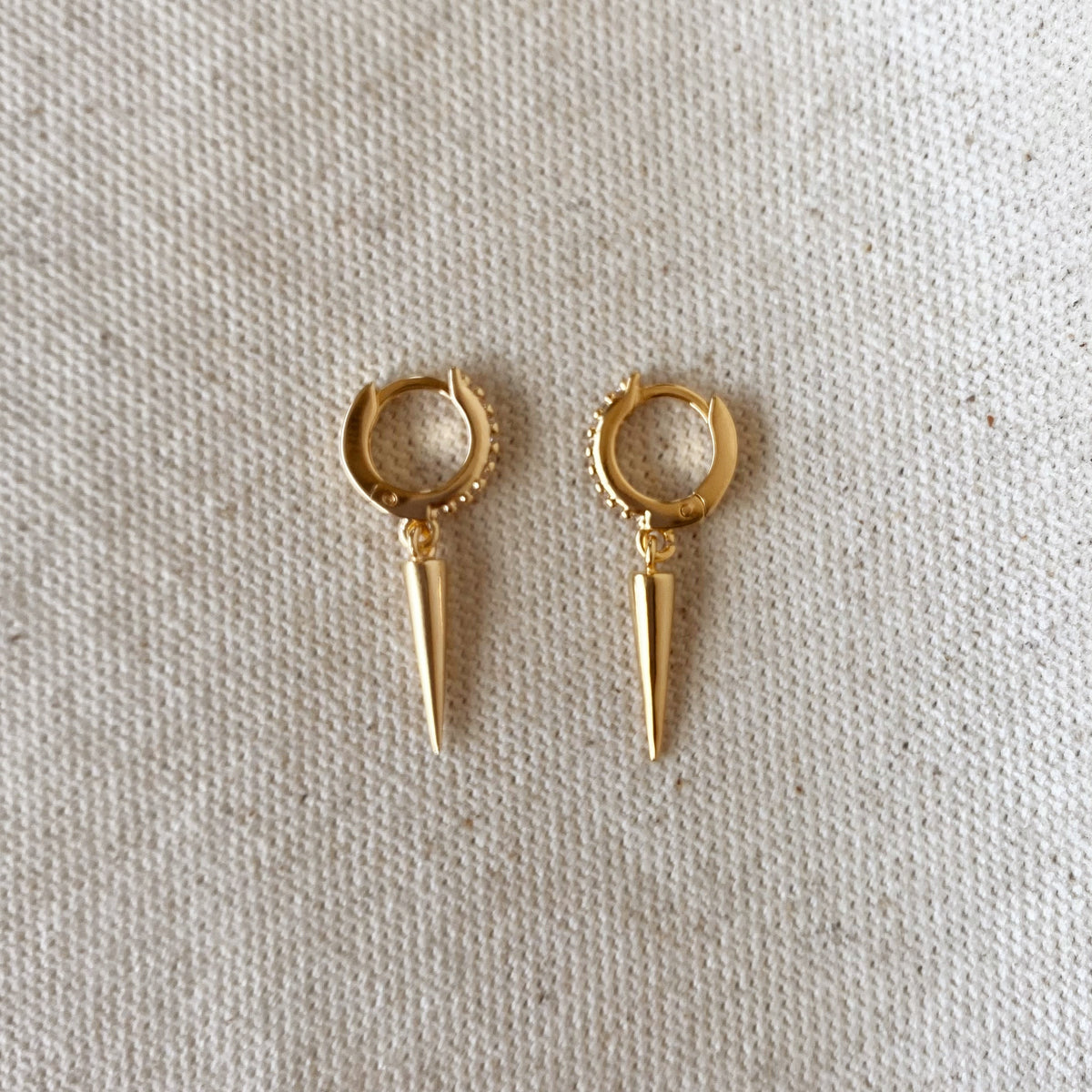 GoldFi 18k Gold Filled Cubic Zircon Hoop Earrings With Spike Drop