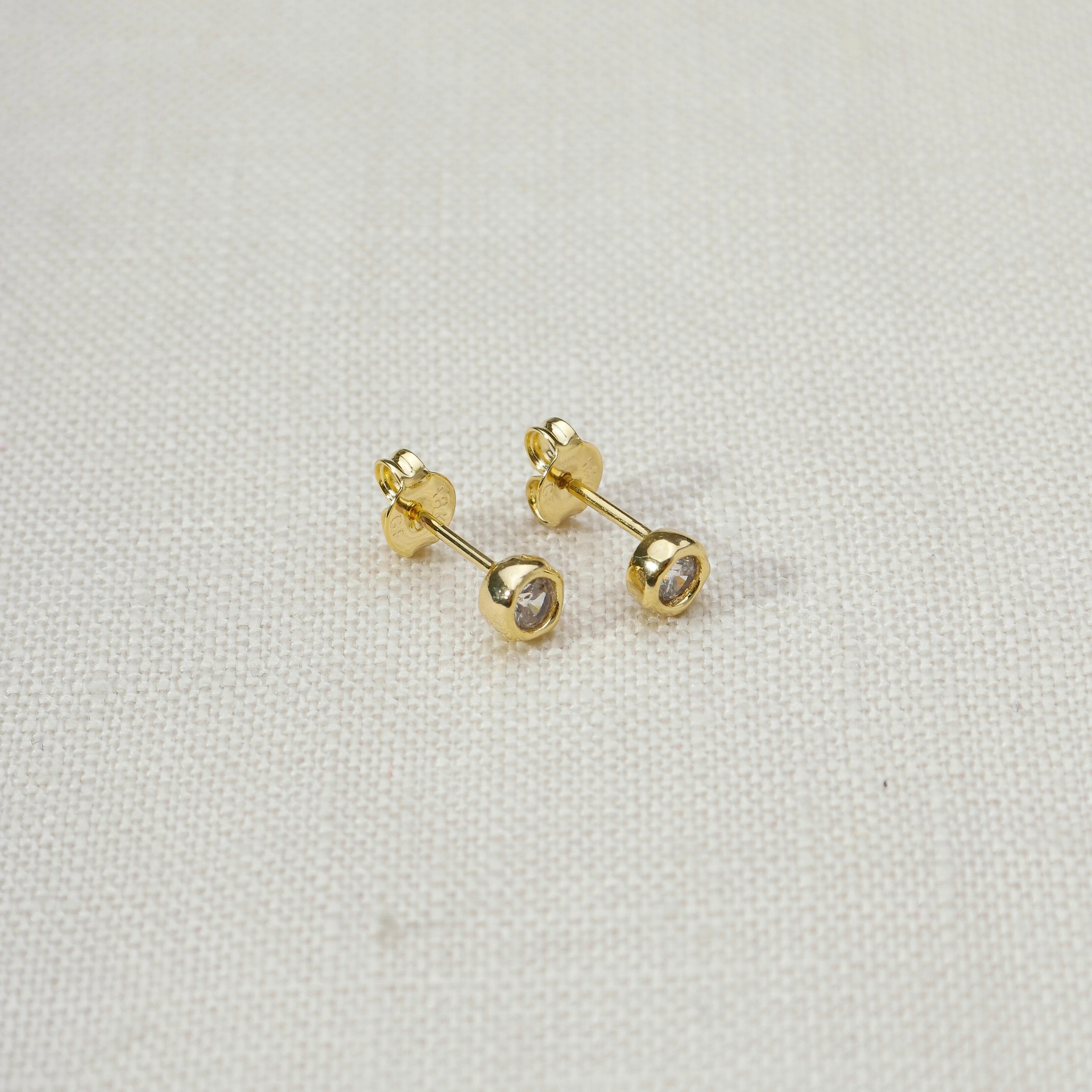 Mondsee 18k Gold Filled 4mm Round Bezel Cubic Zirconia Stud Earrings | 18k Gold Filled Jewelry